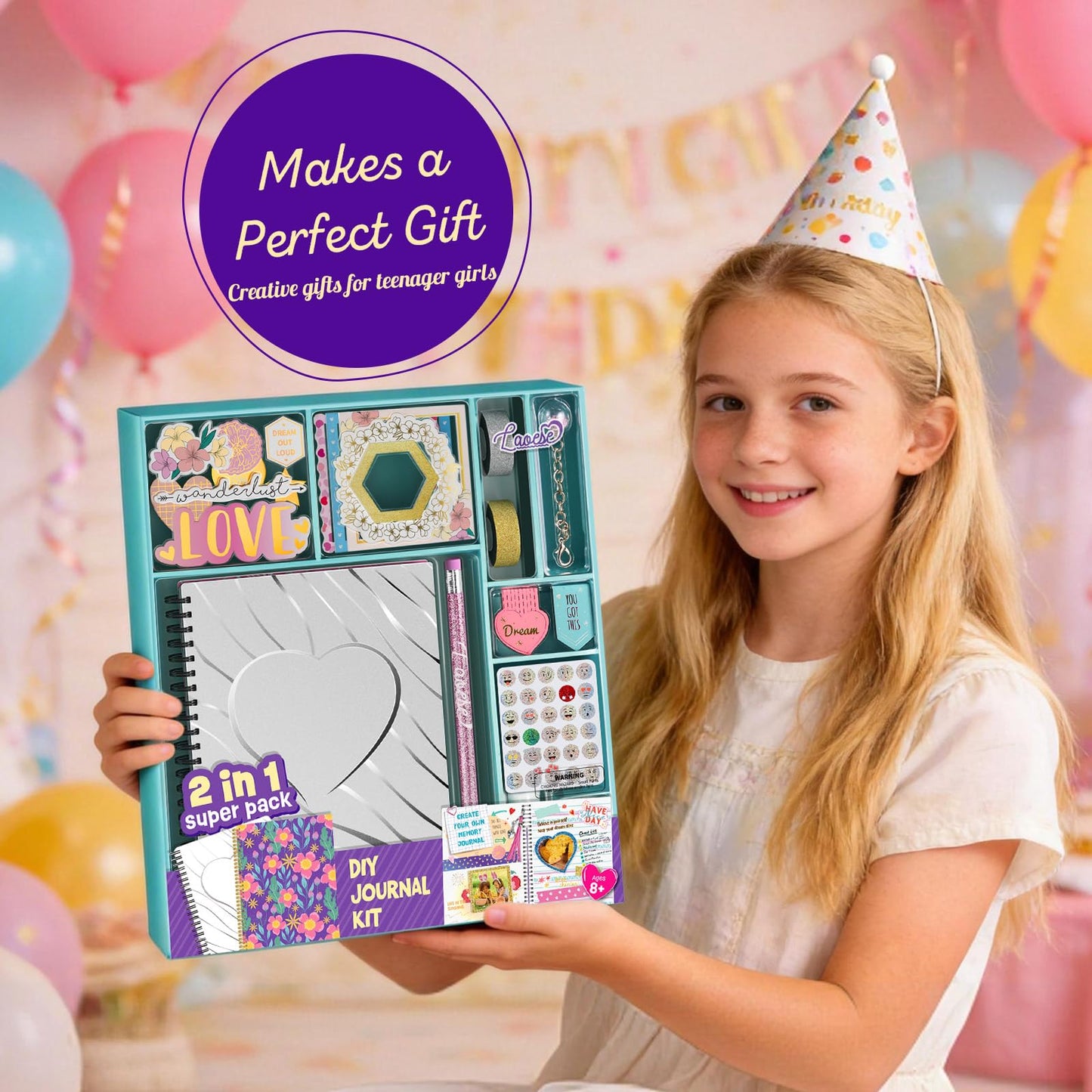 2-Pack Mega DIY Journal Kit - Gifts for Girls Ages 8 9 10 11 12 13 14 Year Old - Birthday Gifts for Girls, Arts & Crafts Kit for Kids, Teen Girl Trendy Stuff - Scrapbook & Diary Set