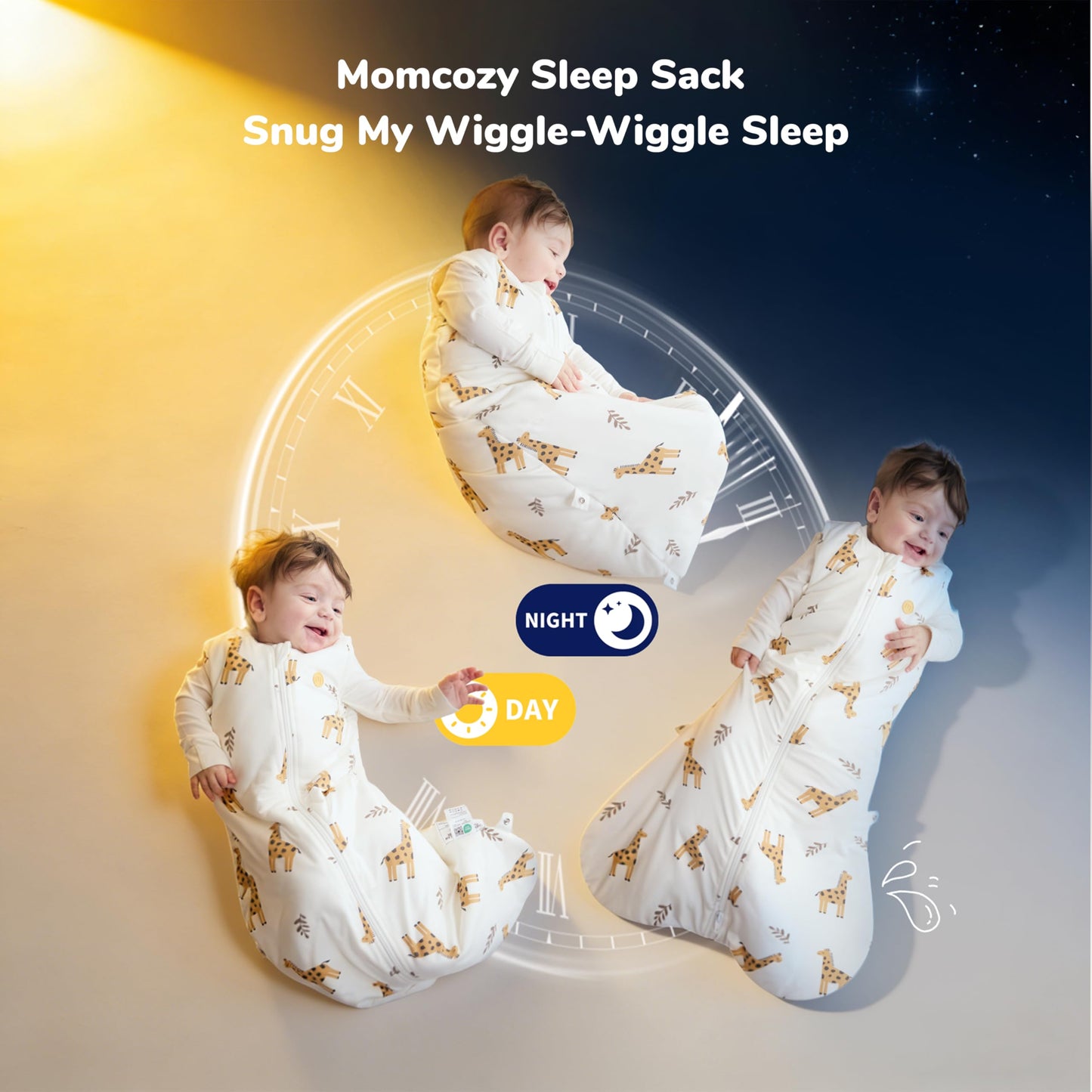 Momcozy Sleep Sack for Baby 0-6 Months, 1.5 TOG Baby Wearable Blanket with Supportive Plush Filling, Two-Way Zipper for Easy Diaper Changes, Snap-Fit Design for Growing Babies, Small, Giraffe