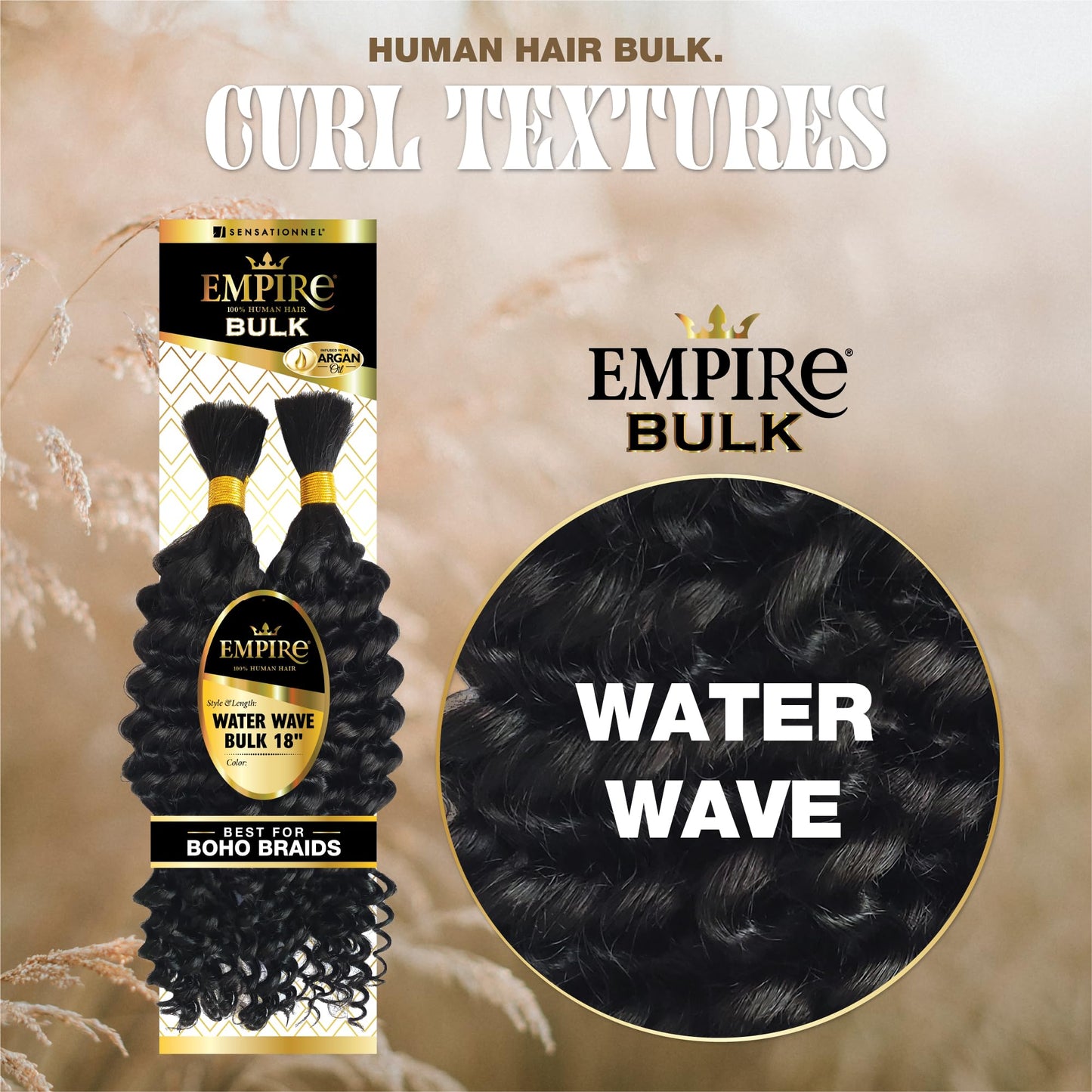 Sensationnel Empire bulk braiding – water wave 18 inch human hair braids for knotless boho box or curly loose wave styles - 1 pack (1B OFFBLACK)