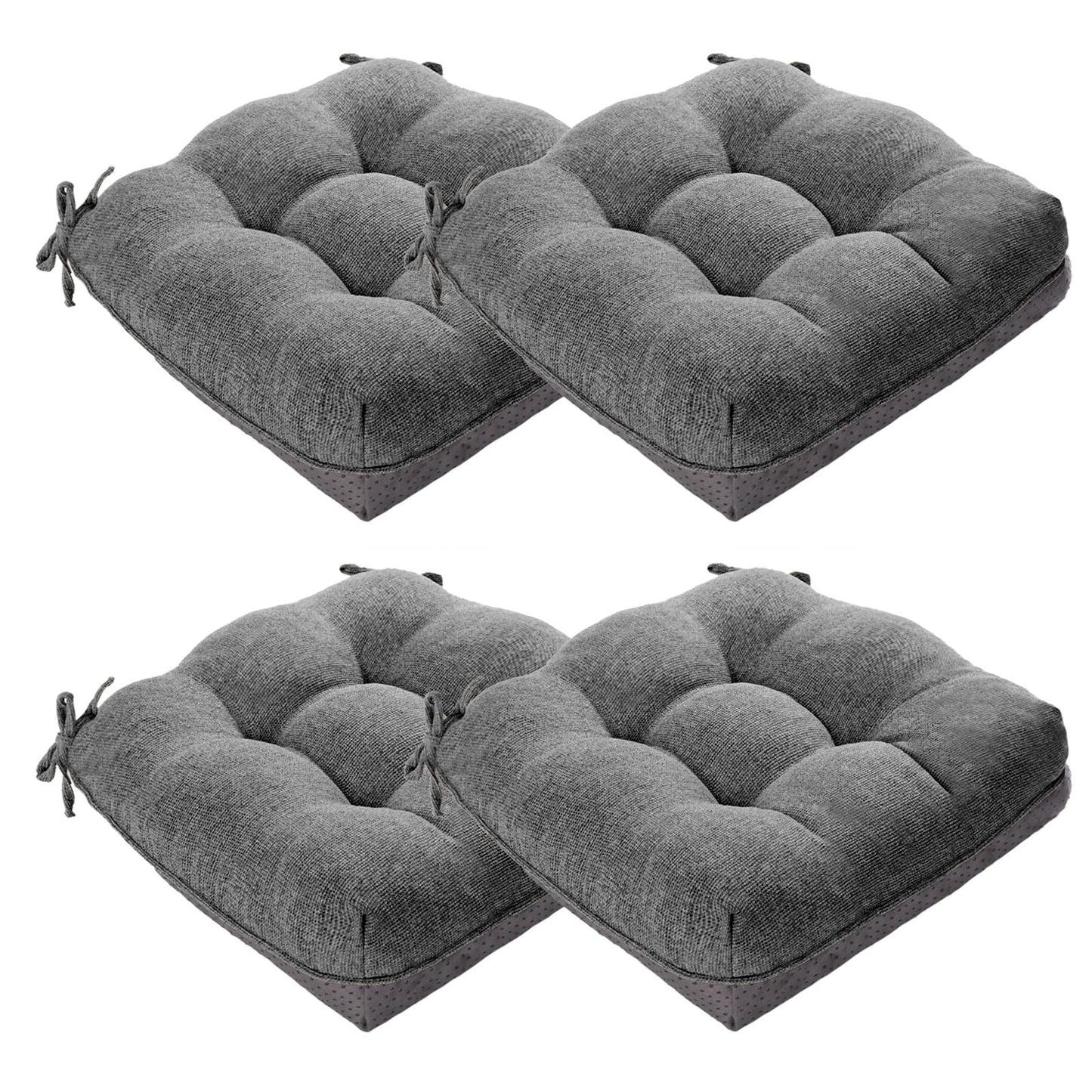 MAGIC ELEPHANT Chair Cushions for Dining Chair, Shredded Memory Foam Kitchen Chair Cushions Set of 4, Non-Slip Thick Dinning Room Chair Pads Seat Cushions, 15.5" x 15.5" x 4" (Grey)