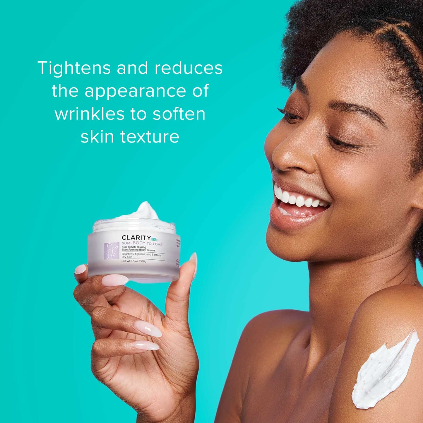 ClarityRx SomeBODY To Love 4-in-1 Anti-Aging Body Cream, Natural Plant-Based Moisturizing Lotion for Brightening, Tightening & Smoothing Dry Skin (3.5 oz)
