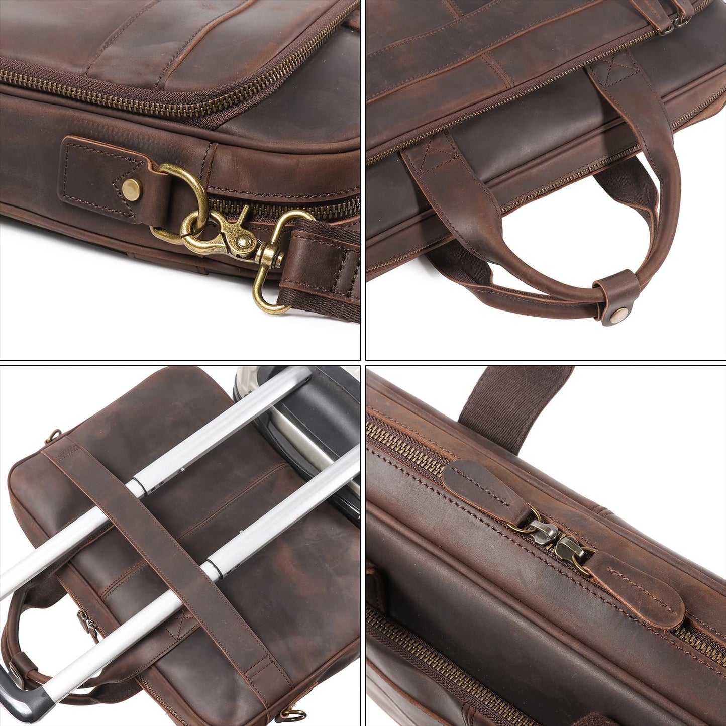 LEATHFOCUS Leather Briefcase for Men 17Inch Laptop Messenger Bags Business Travel Handcrafted Laptop Bag with YKK Zipper Gift (Dark Brown)