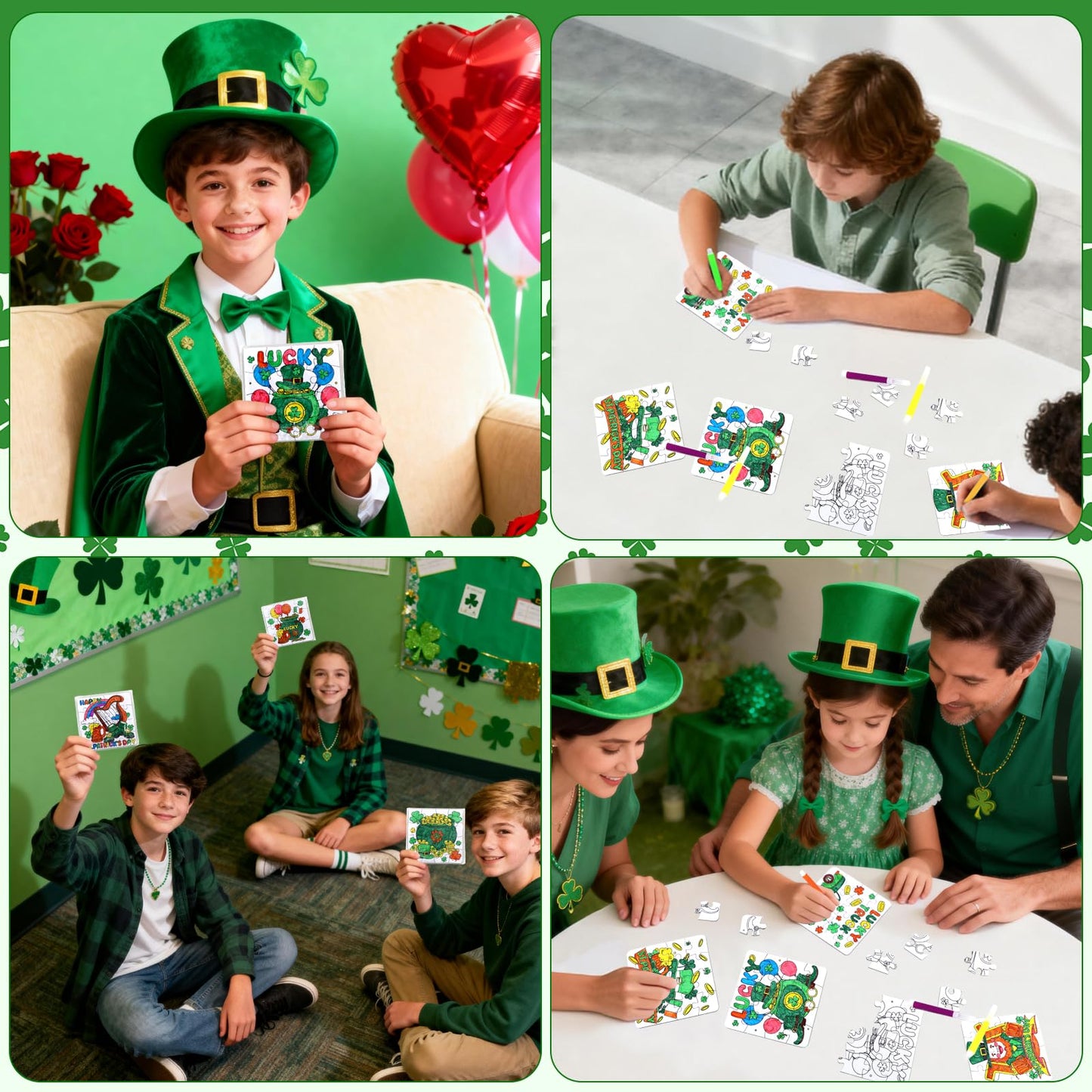 St Patricks Day Crafts for Kids & Adults Bulk, St. Patrick's Day Activities Classroom Gifts, Irish DIY Kits Jigsaw Puzzles with Pot of Gold, Leprechaun Shamrock, March Arts for Party Favors Supplies