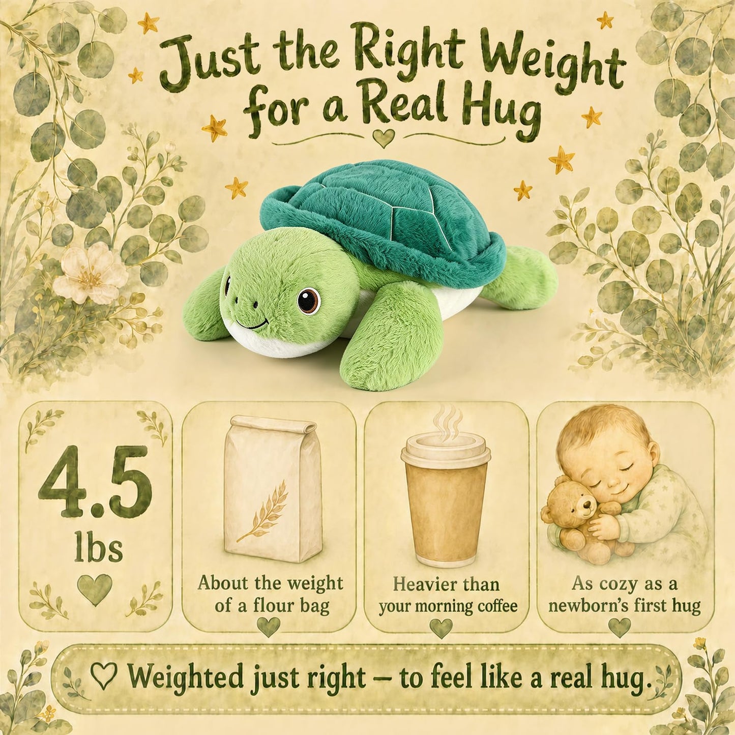 gnomantic Turtle Weighted Stuffed Animals - 22 Inch 4.5 Pounds Weighted Plushies Sea Turtle Animal - Big Stuffed Tortoise Plush Pillow - Cute Plush Toys Gifts for Kids & Adults (22" 4.5 lbs Green)