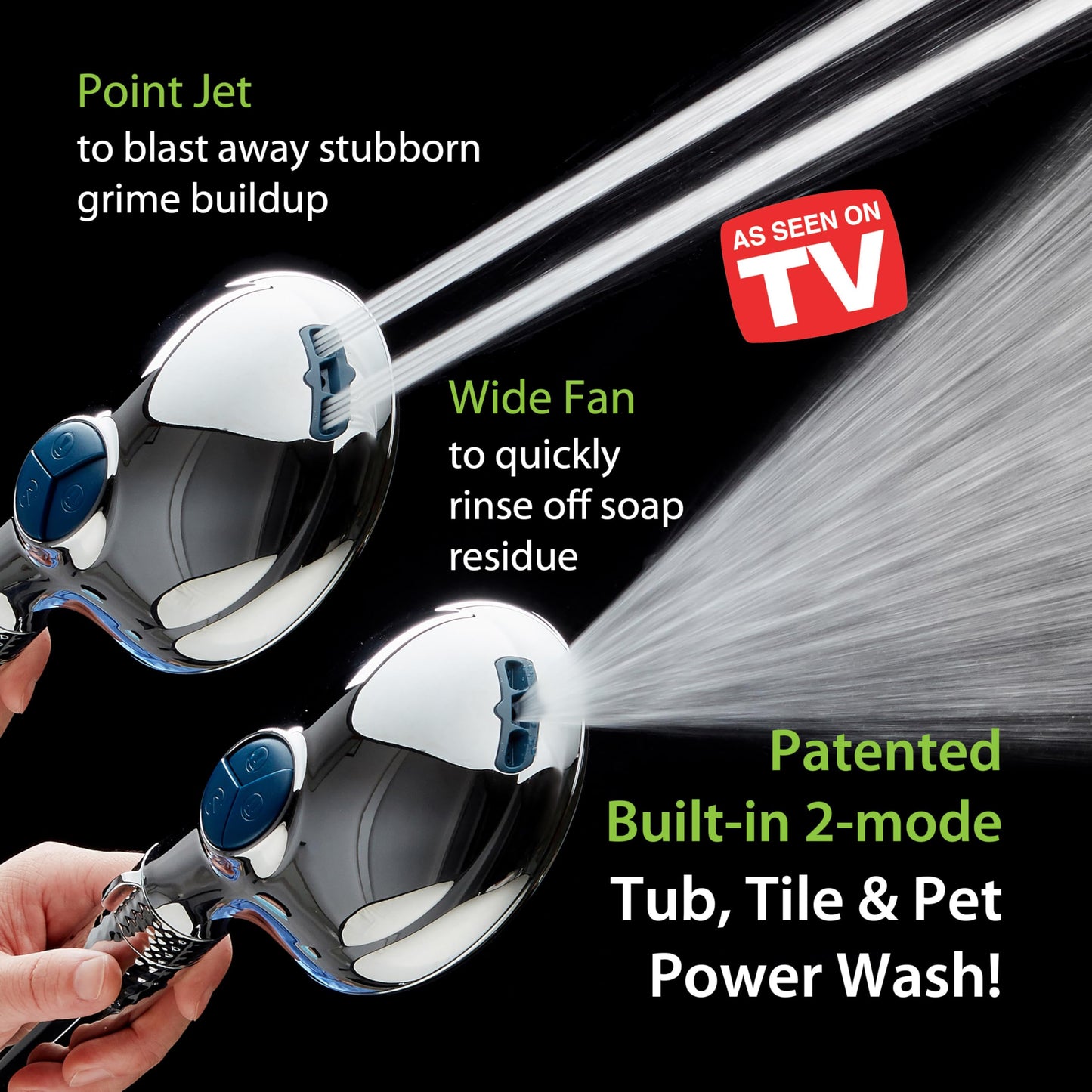 AquaCare 4X High Pressure 10-mode Filter Handheld Shower Head with Dual Power Wash - Clean Tub, Tile & Pets, Remove Chlorine, Metals & Toxins from Water to Protect Skin, Hair & Nails. Chrome Finish