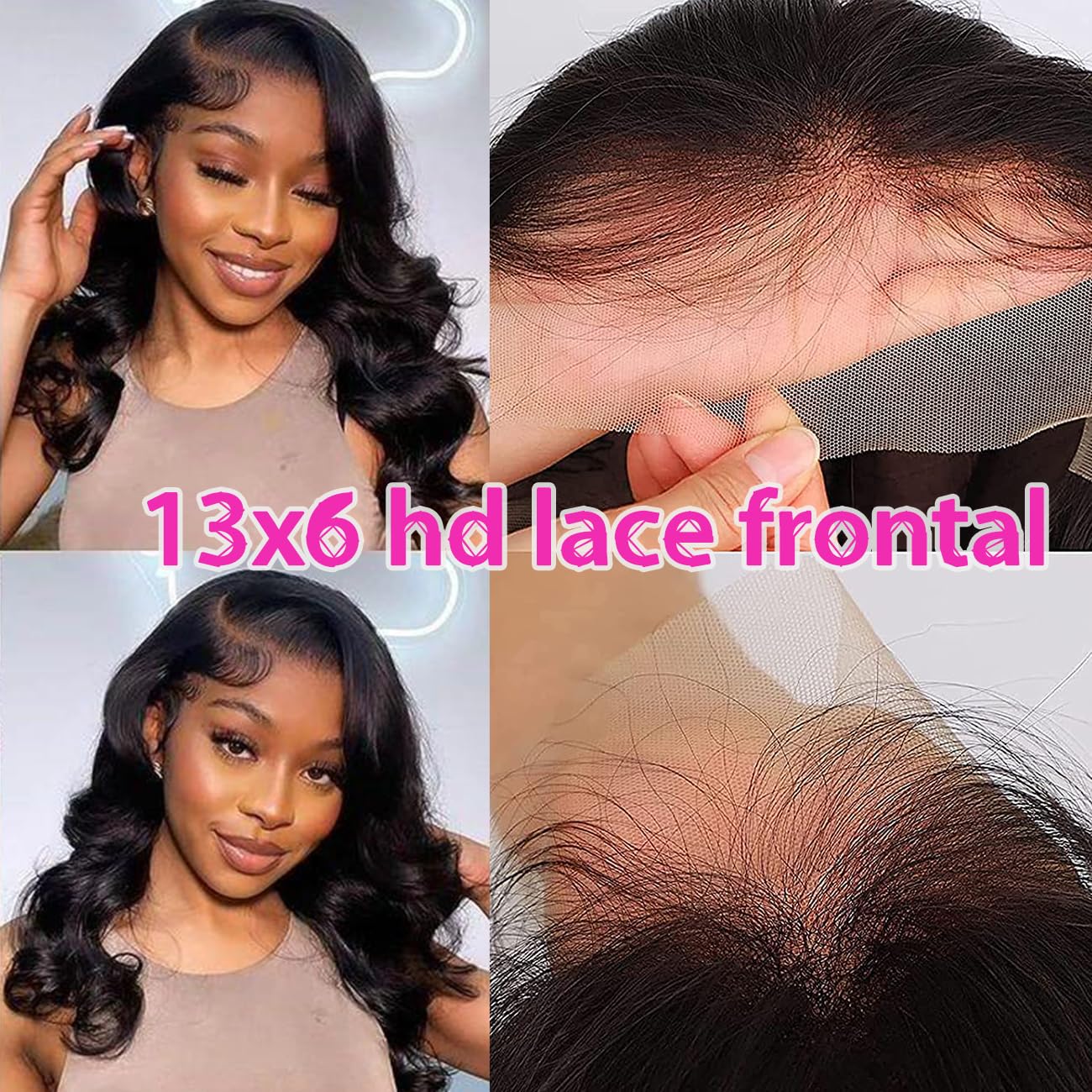 13x6 Frontal 16 Inch Body Wave Lace Frontal 100% Human Hair Ear to Ear lace Frontal 13x6 Body wave hd Transparent Lace Frontal Only with Baby Hair 180% Natural Color