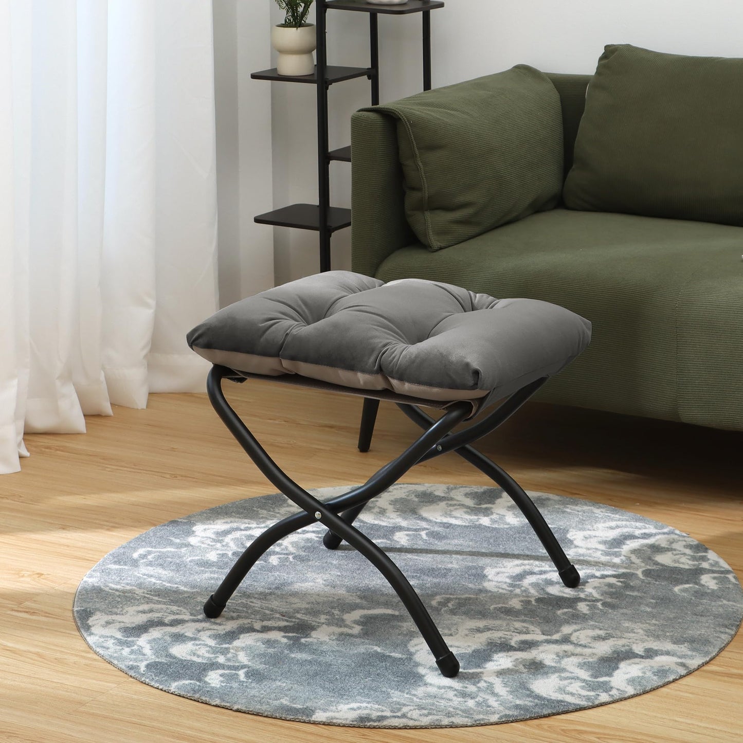 Mordchil HF 15"(H) Folding Ottoman, Foldable Footrest Stool, Portable Small Foot Stool for Couch, Collapsible Foot Rest Ottoman for Sofa, Accent Padded Ottomans for Living Room, Bedroom, Dark Grey