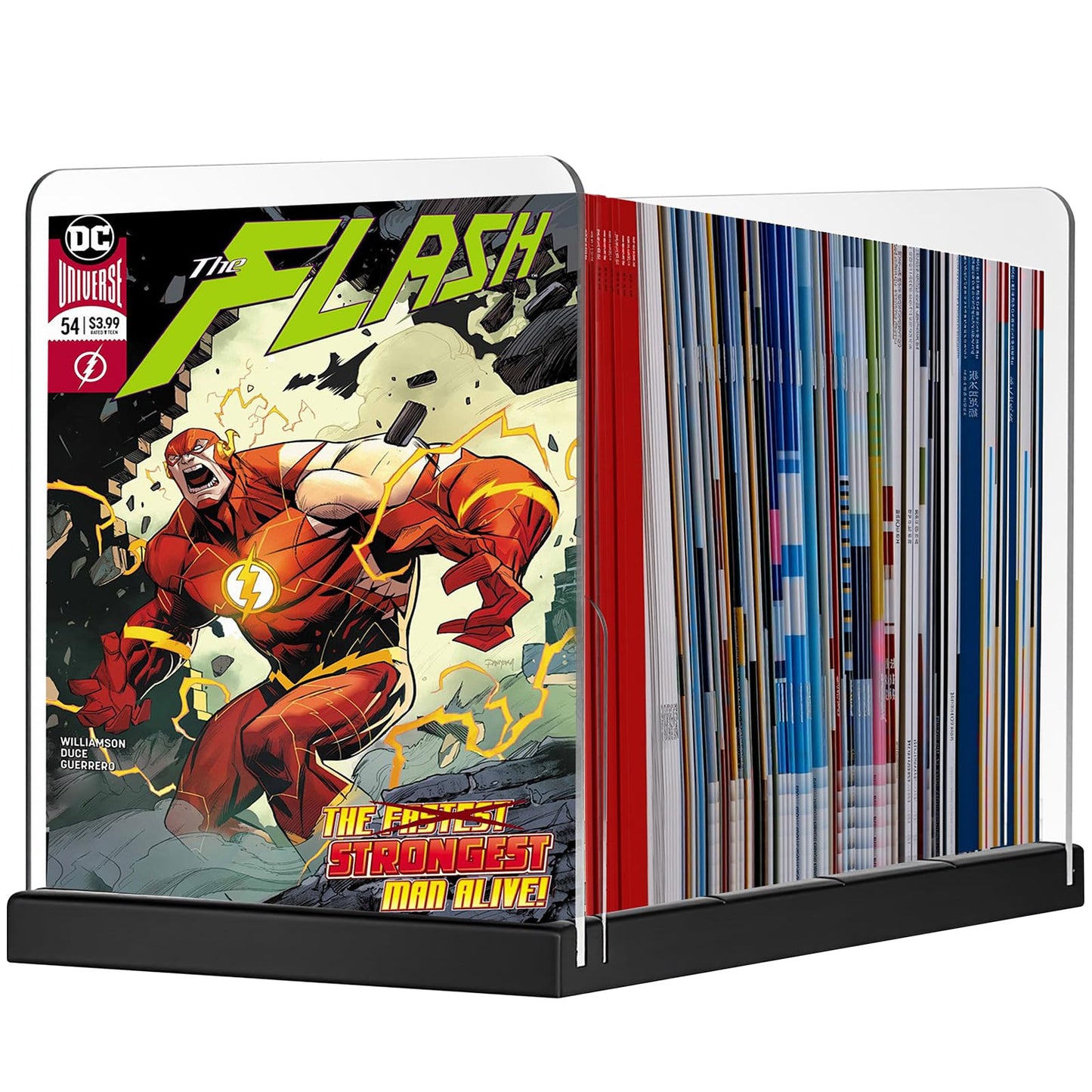 EZFXHD WTER Comic Book Storage Holder，Wood Comic Book Case with three acrylic dividers，Acrylic Comics Book Box，Bin & Organizer，Stores Up To 150 Comics (Black)