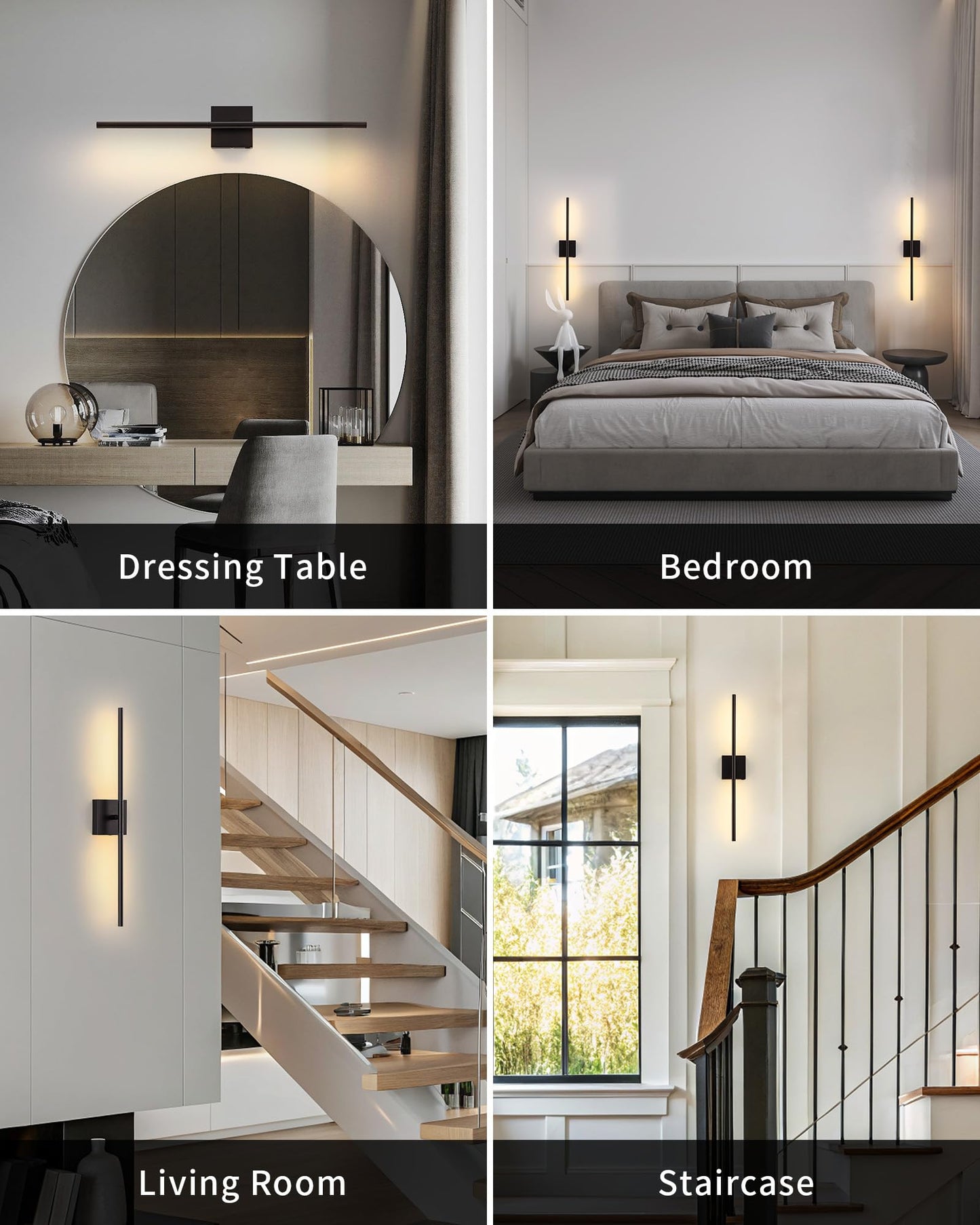 KDG Cordless Wall Sconces Set of 2, Wireless 5200mAh Rechargeable Battery Operated LED Wall Lamps with Remote, 360° Rotate Lightings for Wall Painting, Bedroom, Hallway, Night Light 23.6 inch (Black)
