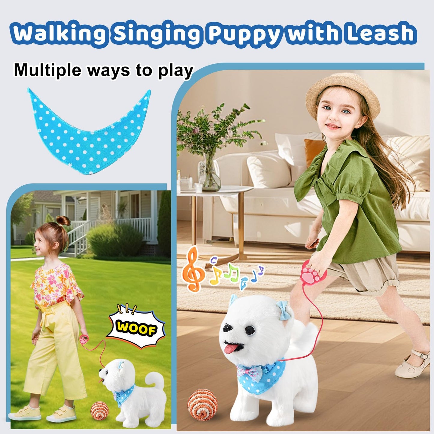 Ylpaprm Samoyed Barking Toy for Kids, Interactive Dog Toy, Small Puppy Walking Licking Doggy with Leash, Electric Talking Sings, Singing Tail for Girl Play