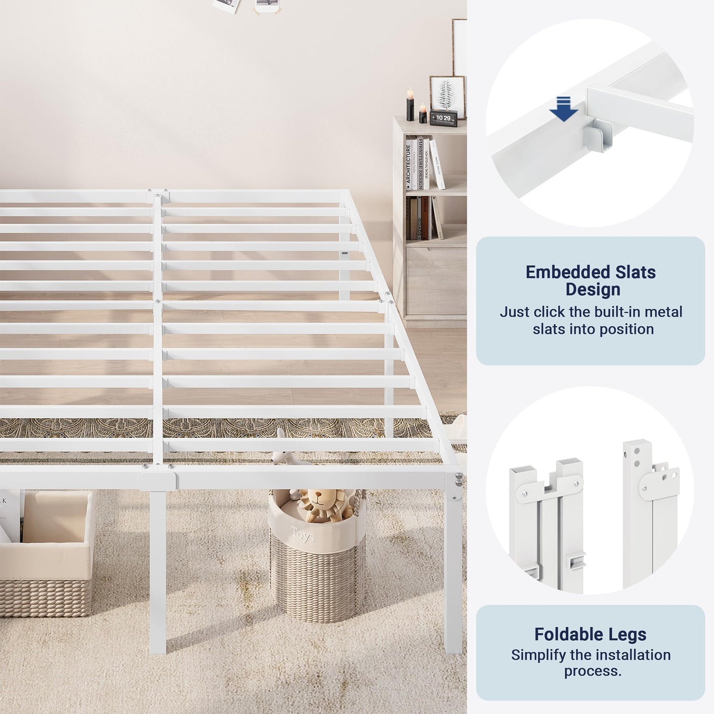 Allewie Queen Bed Frame, 18 Inch Metal Platform Beds with Storage Space, No Box Spring Needed and Easy Assembly, White