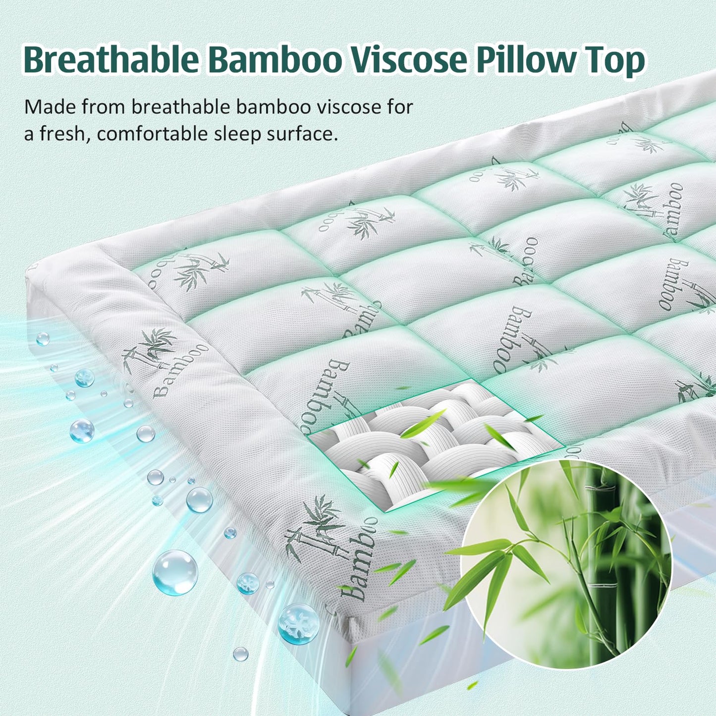 Memory Foam Mattress Topper Queen, Cooling Pillow Top Mattress Pad with Viscose Derived from Bamboo