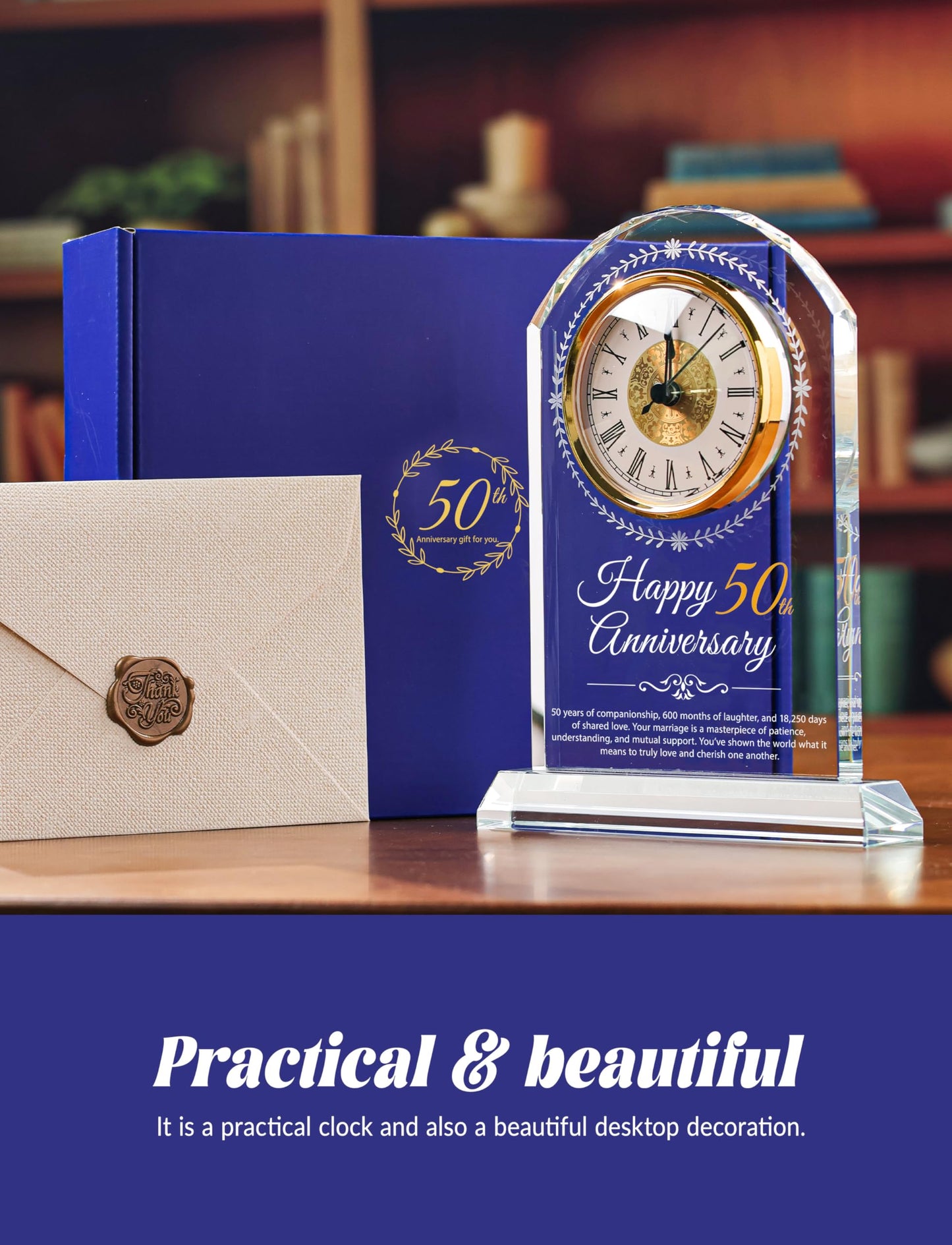 Sttokilly 50th Wedding Anniversary Crystal Quartz Clock,50 Years of Marriage Gift,Happy Golden Anniversary Decoration Gift,for Parents,Grandparents,Couple