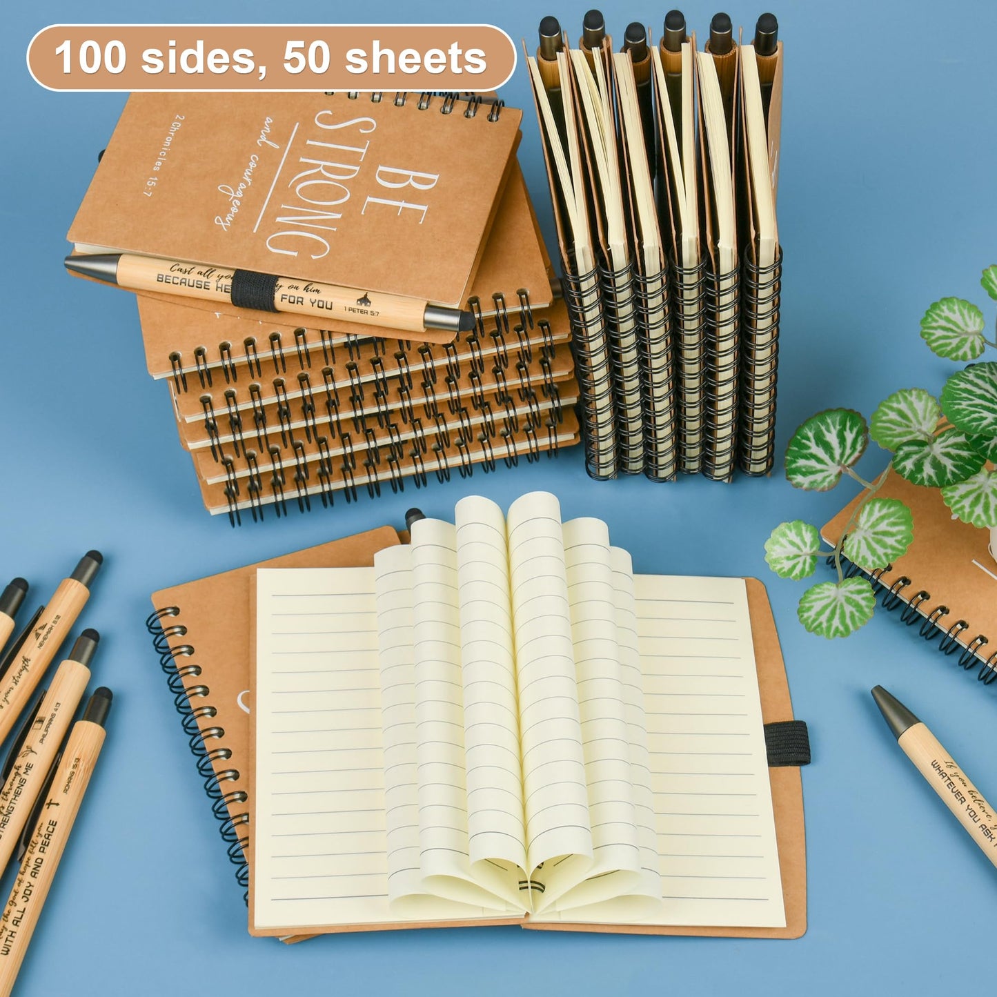 INSADA Christian Prayer Journal Spiral Notebooks Bulk with Pens - Small Lined Notepads (4.13”x5.43”) - Father Day Gifts for Women,Church Members & Bible Study Groups (30 sets Brown)