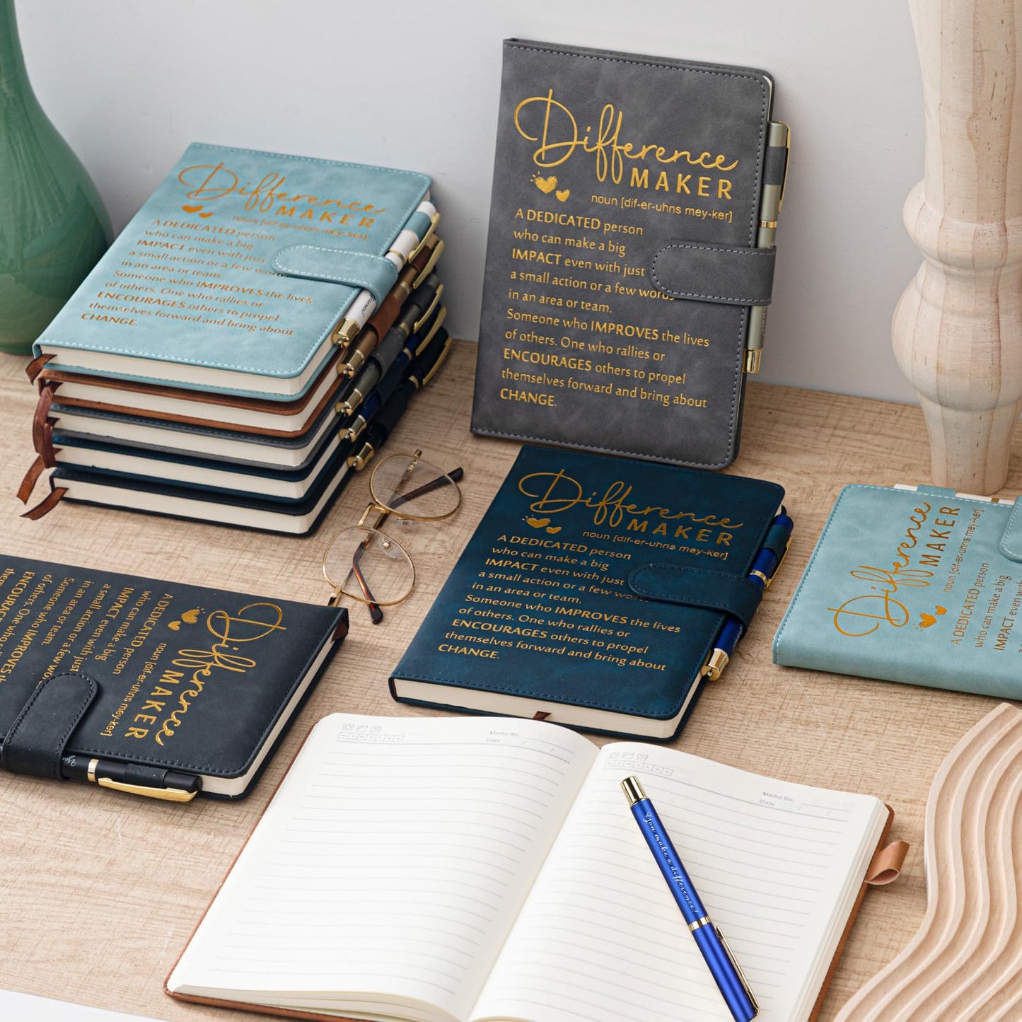 Kosiz 20 Pcs/10 Sets Employee Appreciation Gift Bulk A5 Leather Notebook and Inspirational Journal Pen Thank You Gift for Fathers Day Coworkers Teacher CNA Nurse(Multicolor,Difference Maker)