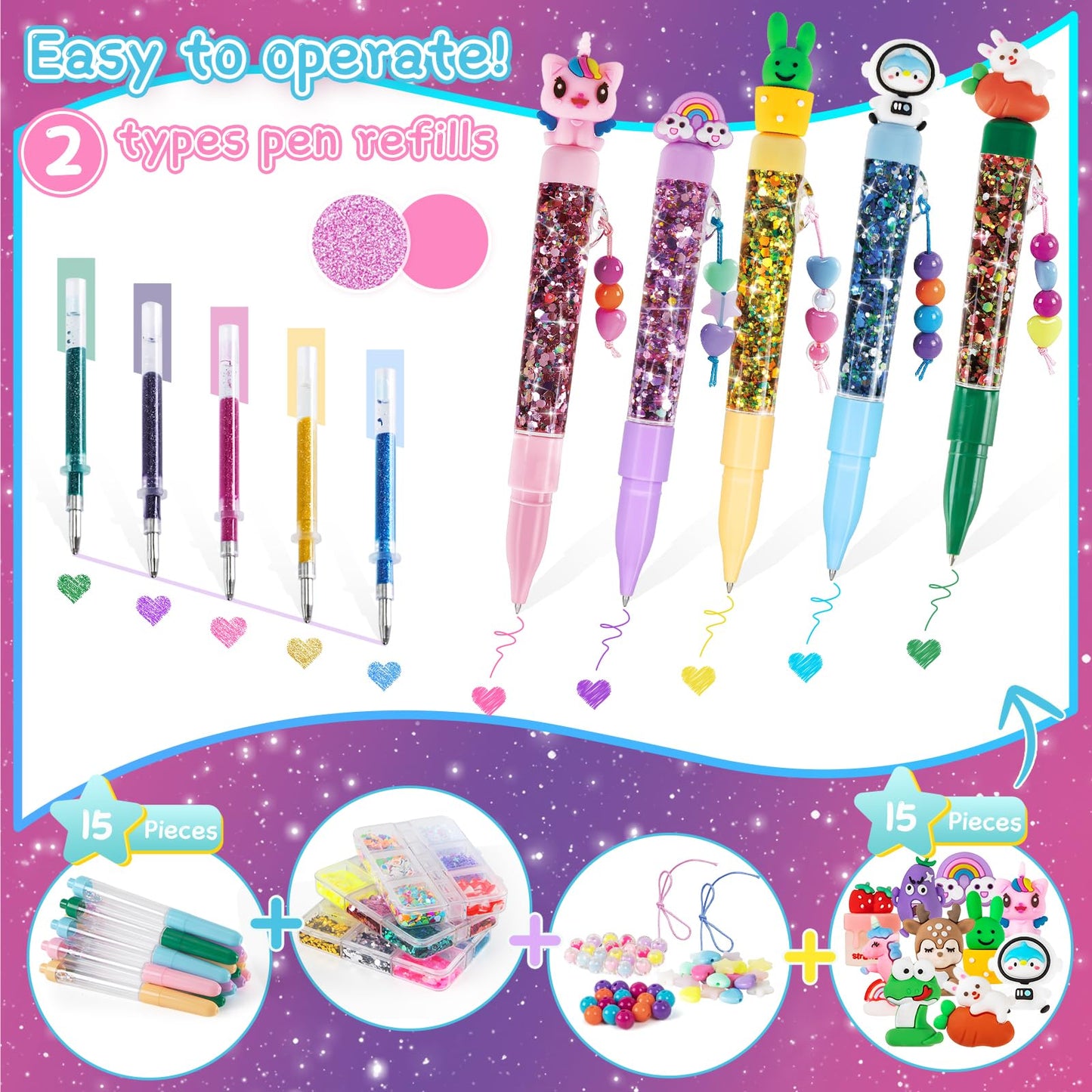 Subao 78+ DIY Glitter Gel Pens Making Kit,Pen Creator Studio,Make Your Own 15 Sparkly Colorful Pens,Creative Arts and Crafts for Kids,Birthday Xmas Gifts for Girls 5 6 7 8 9 10 11 12 Years Old