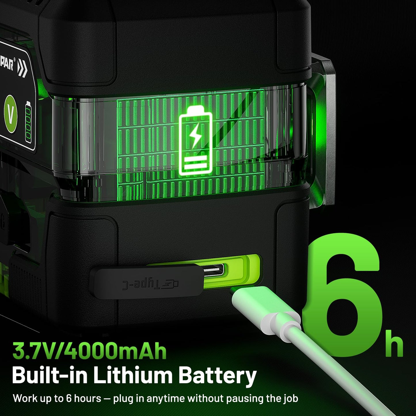 Huepar Laser Level with Digital Angle Screen, 3 x 360° Self Leveling High Brightness 12 Green Cross Line Laser for Construction and Picture Hanging, 4000 mAh Rechargeable Battery & Hard Carry Case