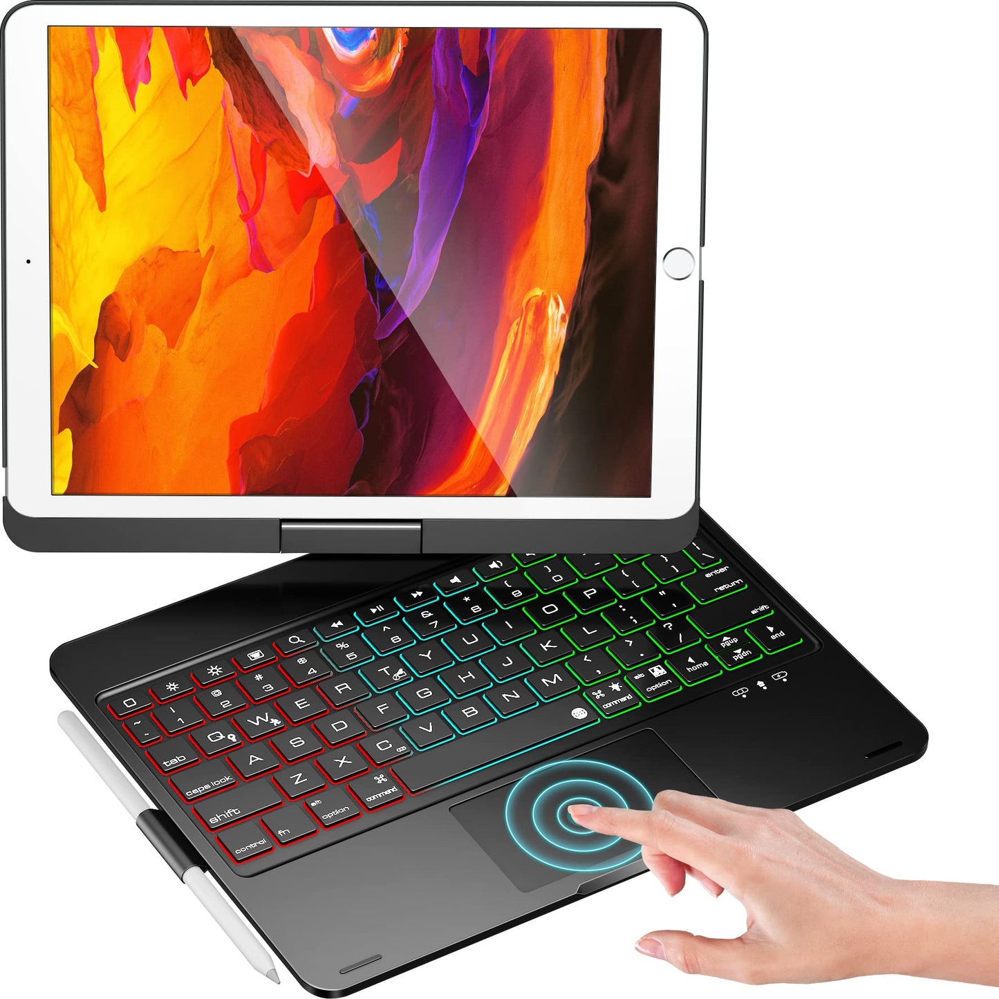 NOKBABO iPad 9th Generation Case with Keyboard 360° Rotatable Touchpad and 7 Color Backlight & Pencil Holder for iPad 9th/8th/7th Gen 10.2 inch & iPad Air 3rd Gen/iPad Pro 10.5 inch - Black