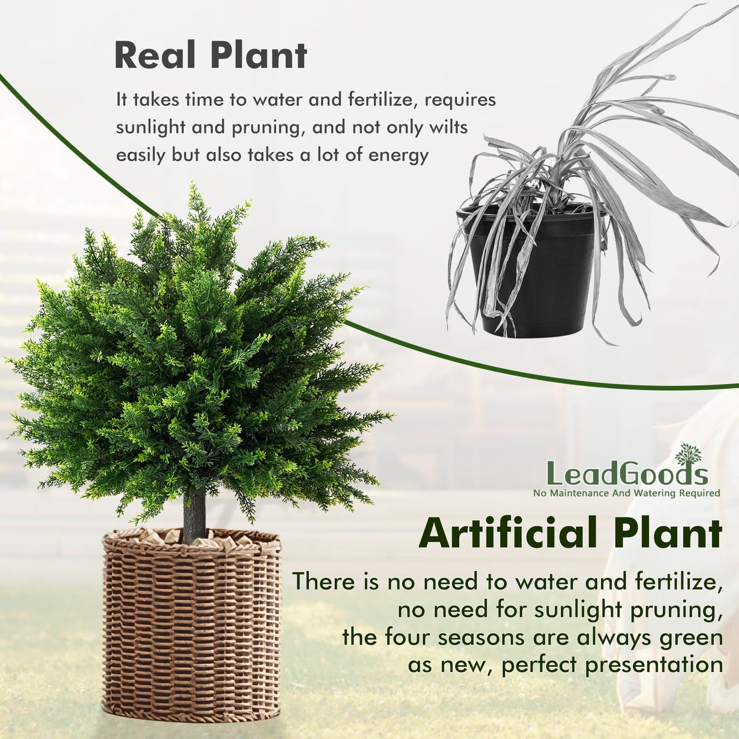 26" Artificial Cypress Topiary, 2pcs Artificial Cedar Topiary Ball Trees with Ground Spike, Outdoor Faux Shrubs with UV Resistant, Lasting Evergreen Bushes Push in Ground Plants for Front Porch