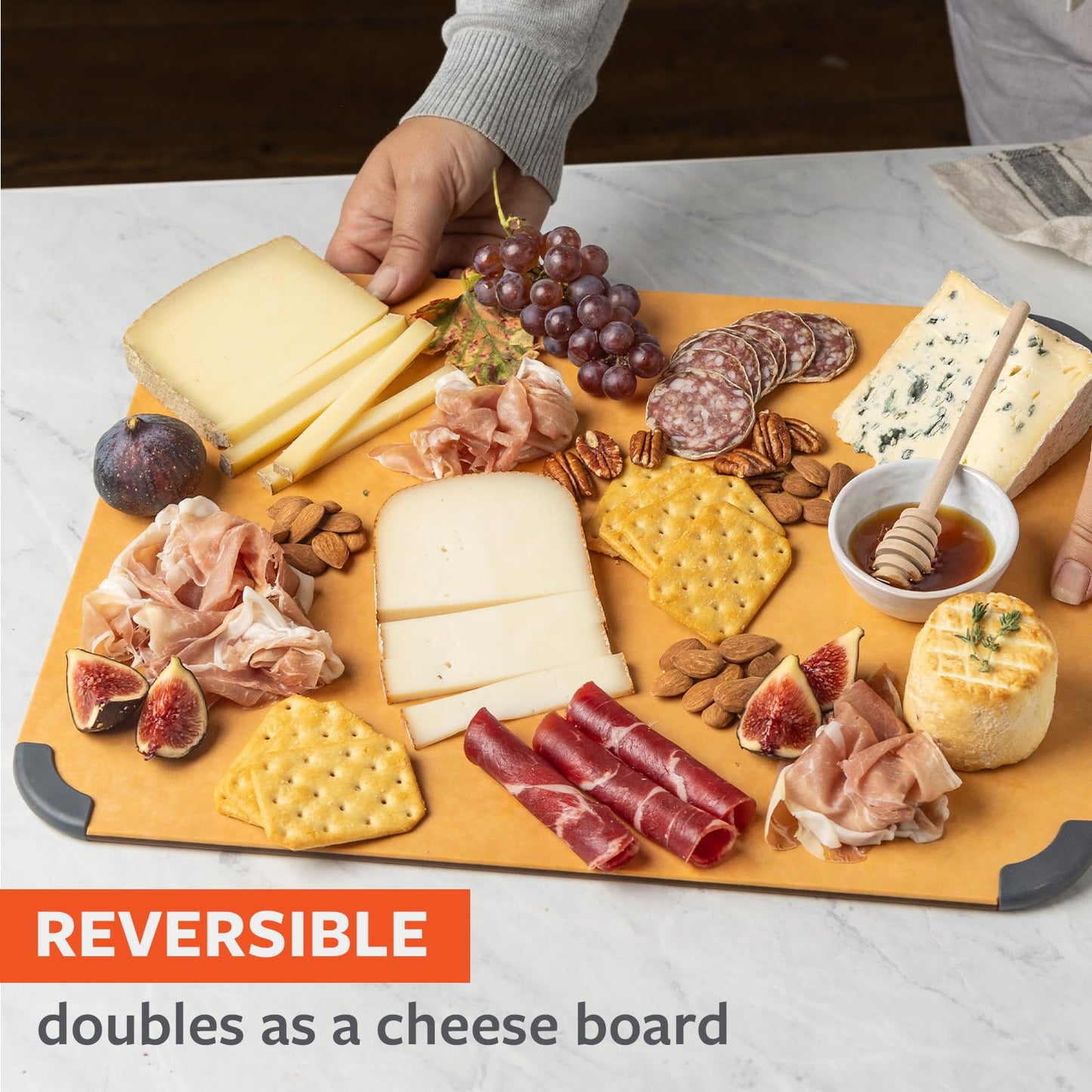 Full Circle Chop Shop Cutting Board Set with Holder – 3 Kitchen Cutting Boards with Countertop Holder & Drying Rack – Dishwasher Safe, Lightweight, Naturally Bonded Kraft Paper