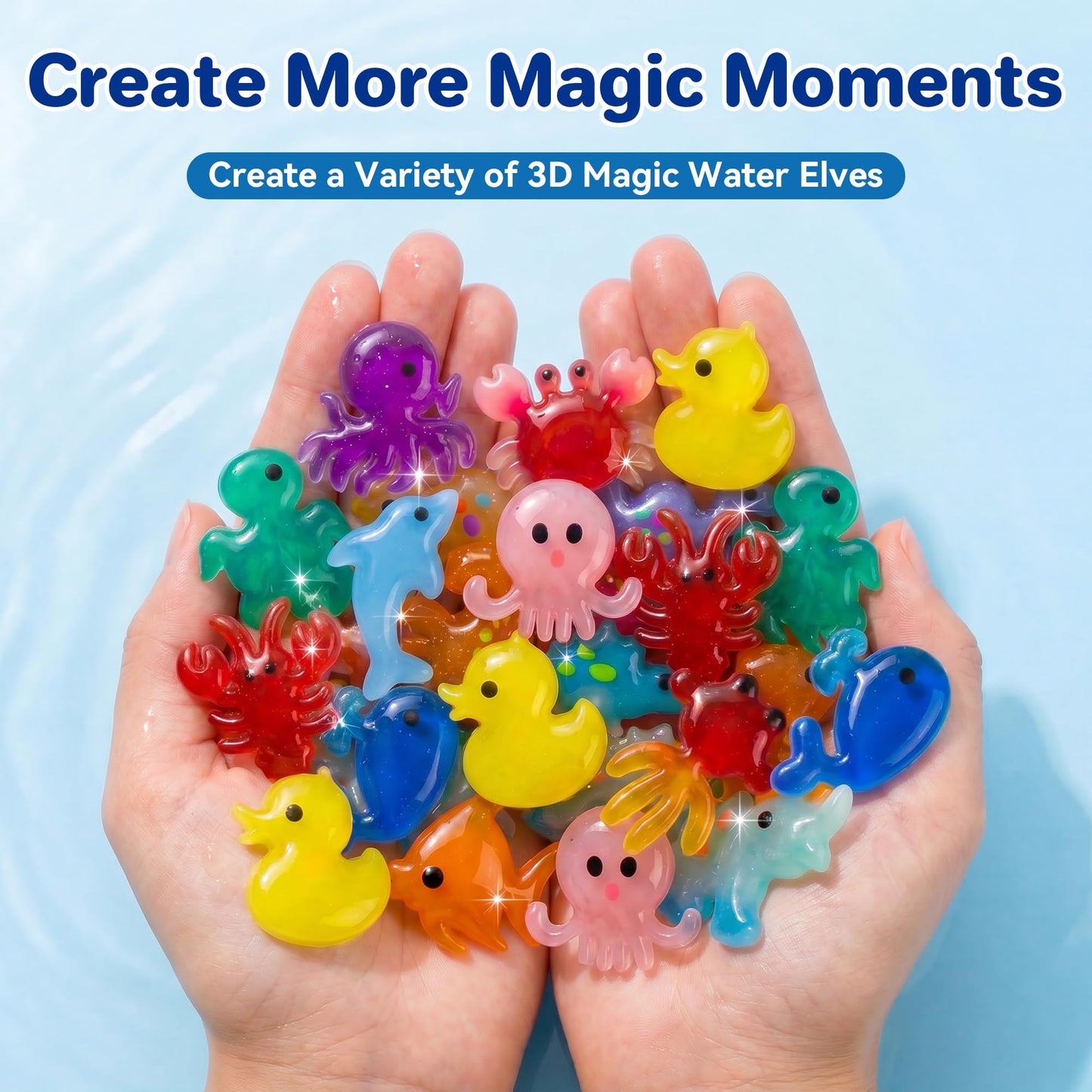 Kiditos Magic Water Elf Toy Kit–Squishies for Kids, 25 Gels & 20 Molds, Magic Gel Water Pets Sensory Toy, Fun DIY Craft Kit, Party Favors, Birthday & Christmas Gifts for Kids Ages 3+