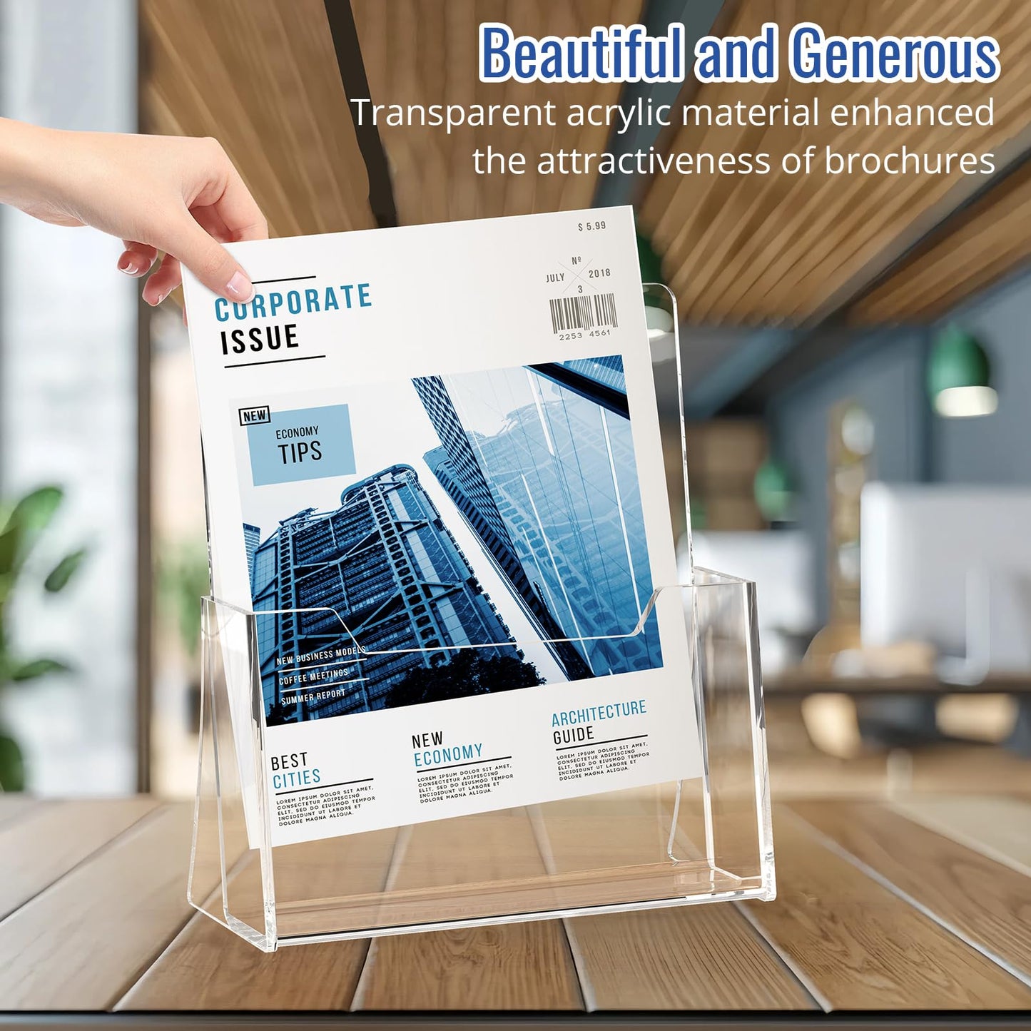 SUNQEBO Acrylic Brochure Holder 8.5 x 11 inch 4 Pack, Clear Acrylic Plastic Flyer Holders for Literature Magazine Pamphlet Booklet Menu Journals Display Stand Desk Holder Countertop Organizer