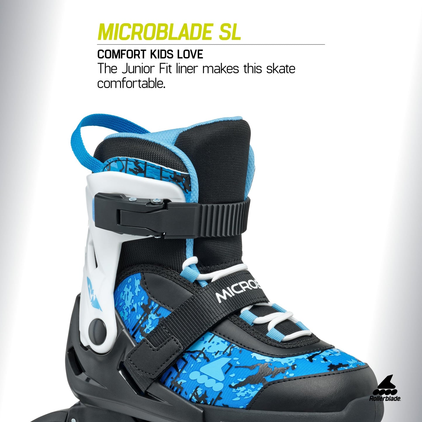 Rollerblade Microblade SL Kids Adjustable Fitness Inline Skate, Black/Sky Blue,Junior, Youth Performance Inline Skates