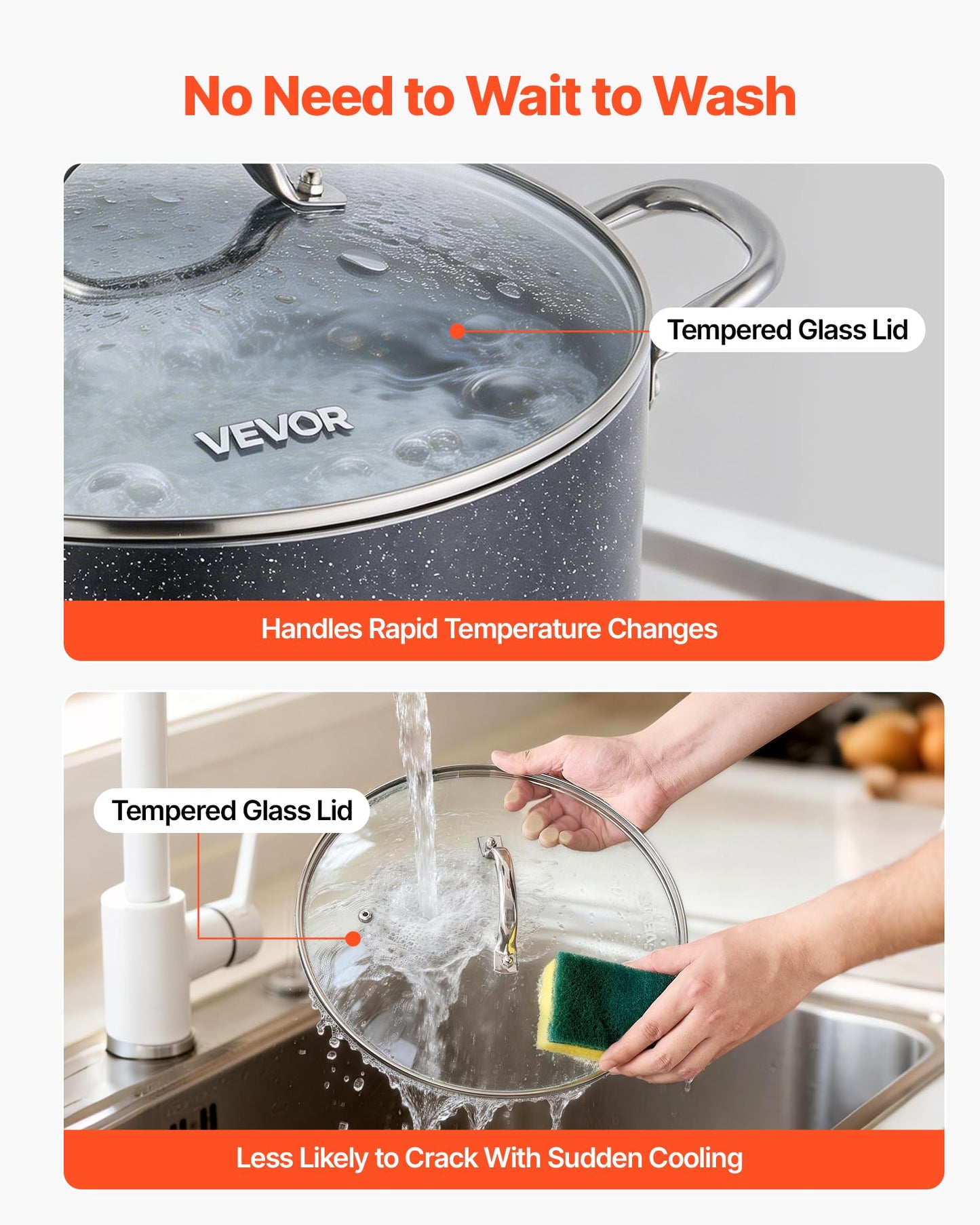 VEVOR Aluminum Stock Pot, 12-Quart Nonstick Ceramic Coated Pot with Glass Lid, PFOA-Free, PFAS-Free, Compatible with Gas Stoves, Induction Cooktops, Electric Stoves, for Soups, Stews, and Pasta