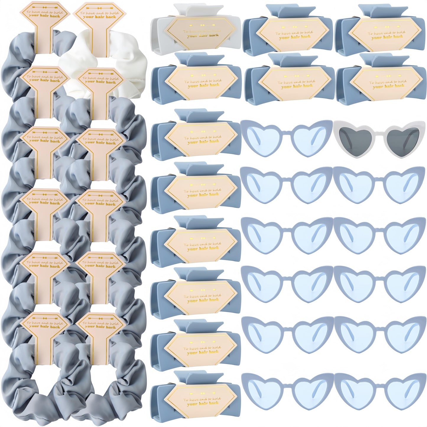 Bridesmaid Scrunchies Proposal Gifts square 4.1inch Bachelorette Hair Claws Clips Girls heart sunglasses gift for Wedding Party Favors (White&Dusty Blue)
