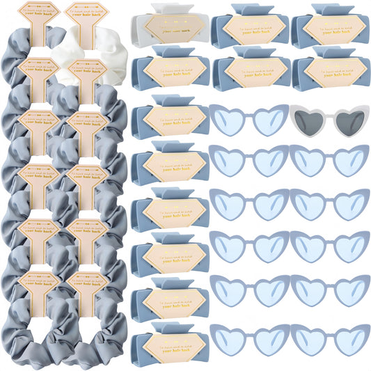 Bridesmaid Scrunchies Proposal Gifts square 4.1inch Bachelorette Hair Claws Clips Girls heart sunglasses gift for Wedding Party Favors (White&Dusty Blue)