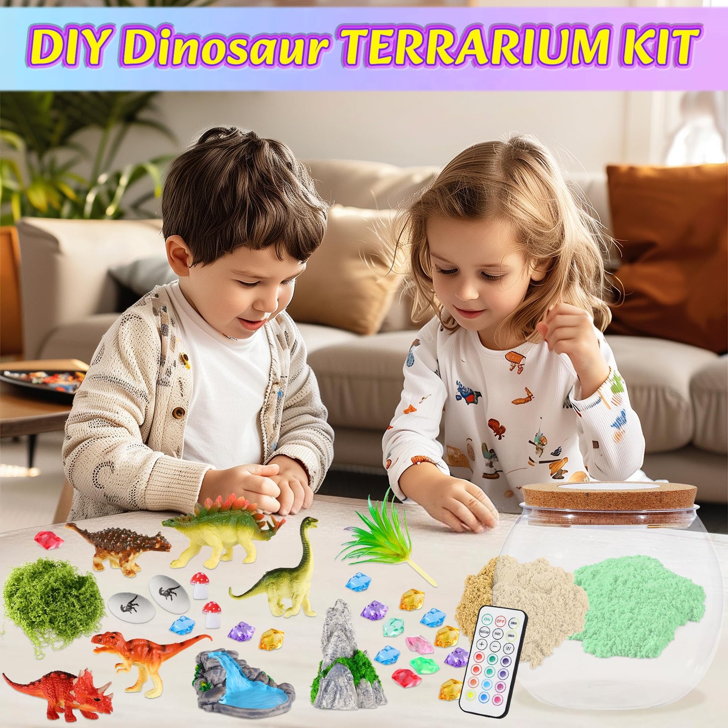 Gifmore Dinosaur Terrarium Kit for Kids with LED Night Light & Remote Control, Dinosaur Toys & Arts and Crafts Kit for Boys Ages 4-12, Creative Birthday Christmas Gifts for Children