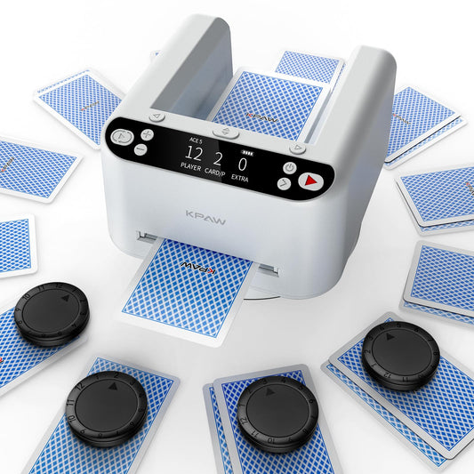KPAW Automatic Card Dealer Machine Rotating 360 for Playing Cards 2/1/4 Decks USB Rechargeable Card Dealing Machine,Connect 4 Wireless Remotes for Texas Holdem Uno Card Game (White1, 2 Deck-B)
