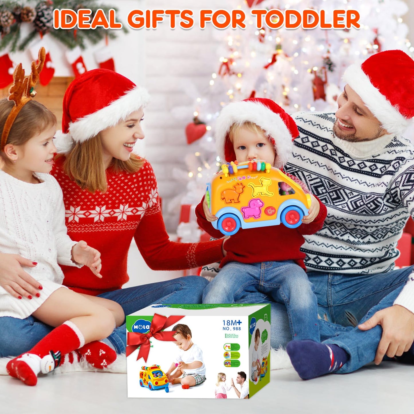 Toy Cars for 1 Year Old Boys Baby Toys 12-18 Months Musical Learning Toys for Toddlers 1-3 Educational Bus with Animal Blocks Birthday Gift