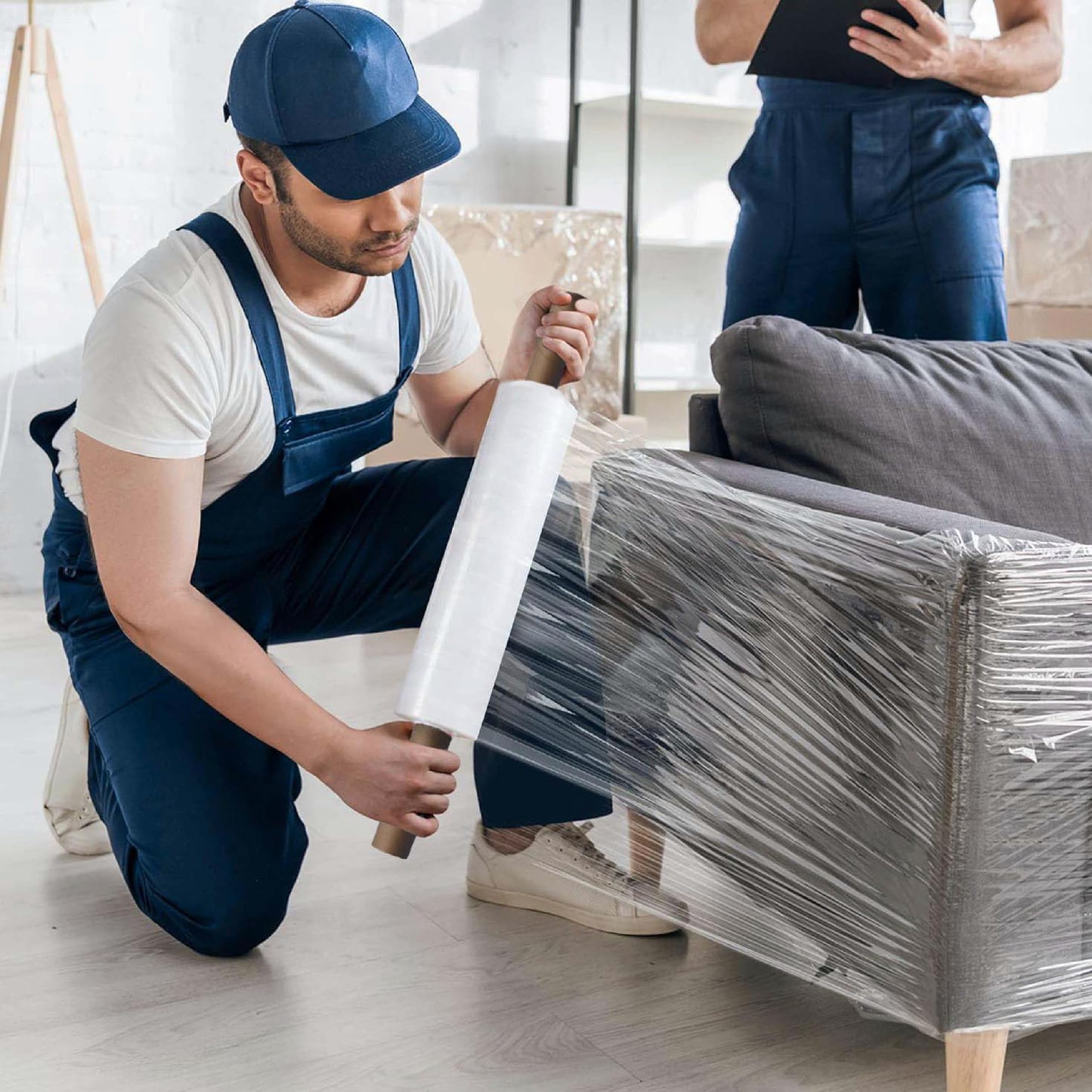 The Boxery 20" x 1000' -4 Rolls (4000ft Total) Cast Stretch Wrap with Handles – 80 Gauge Clear Film – Extended Core Hand Wrap for Smooth, Quiet, Heavy-Duty Wrapping