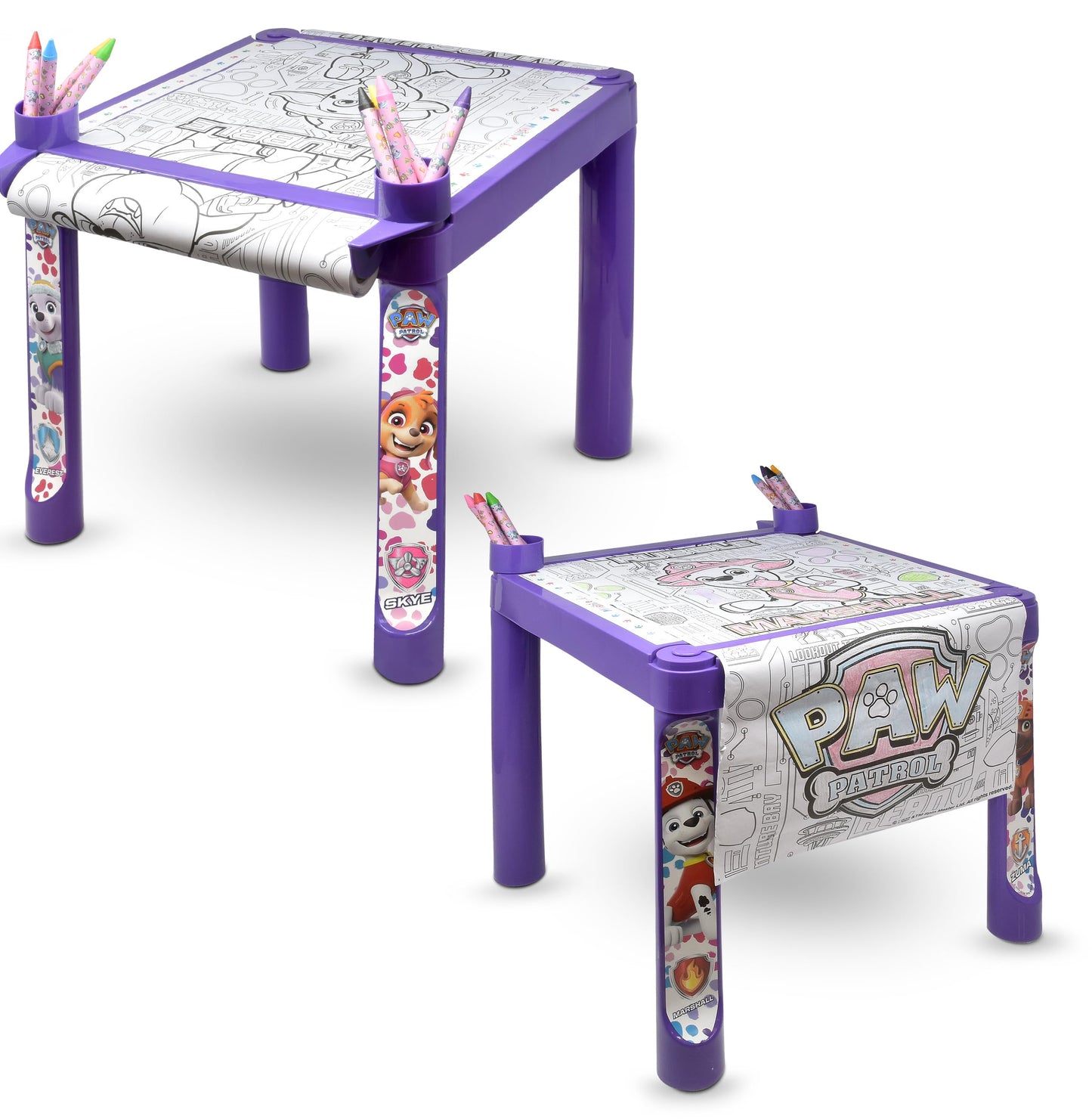 Paw Patrol Coloring & Craft Activity Art Table for Kids Girls with Colorable Roll Crayons Stickers Plastic Table Holder Desk