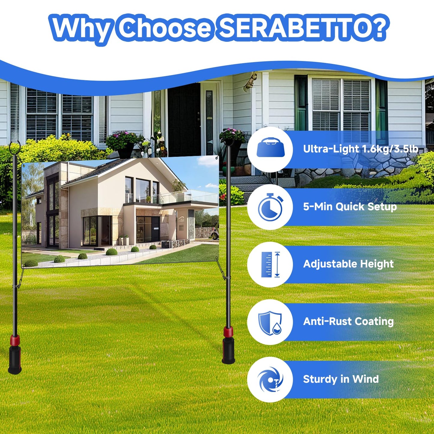 SERABETTO Adjustable Banner Pole with Stake, Outdoor Banner Stand, Portable Display Poles for Trade Shows, Events, and Outdoor Advertising