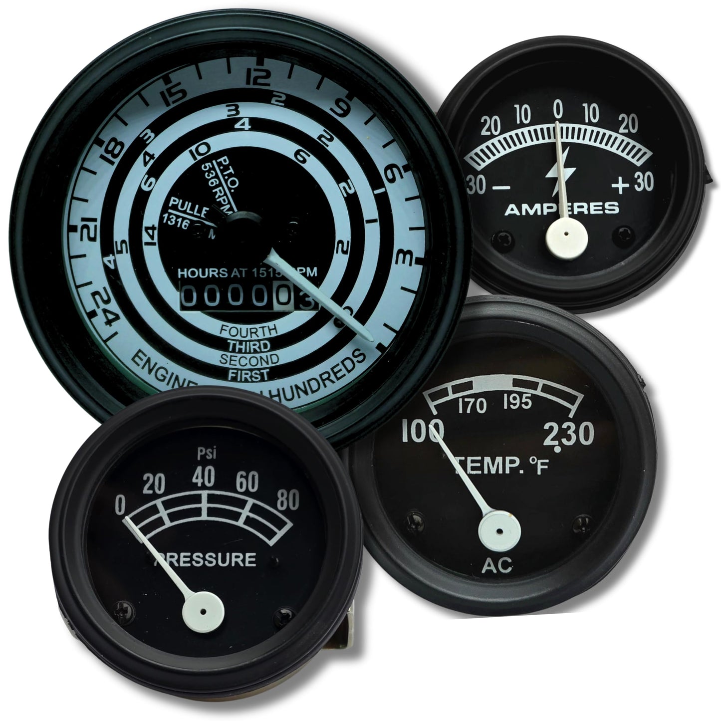 VR Autopedia Black Bezel Gauge Set for Ford Tractors - Tach, Temp, Amp, Oil Pressure | Fits Models 600, 800, 900, 1800, 2000, 4000 | Ford Replacement Instrument Cluster Kit | C3NN17360N | Ford Parts