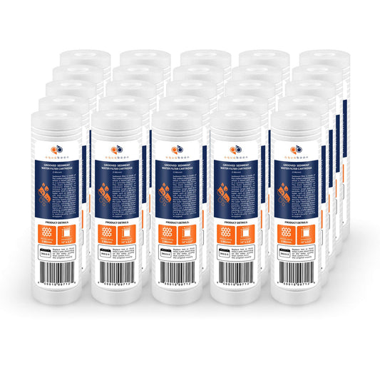 Aquaboon 5 Micron 10 x 2.5 Grooved Sediment Water Filter Replacement for Whole House Filter Cartridge Compatible with AP110, WHKF-GD05, CFS110, 25-Pack