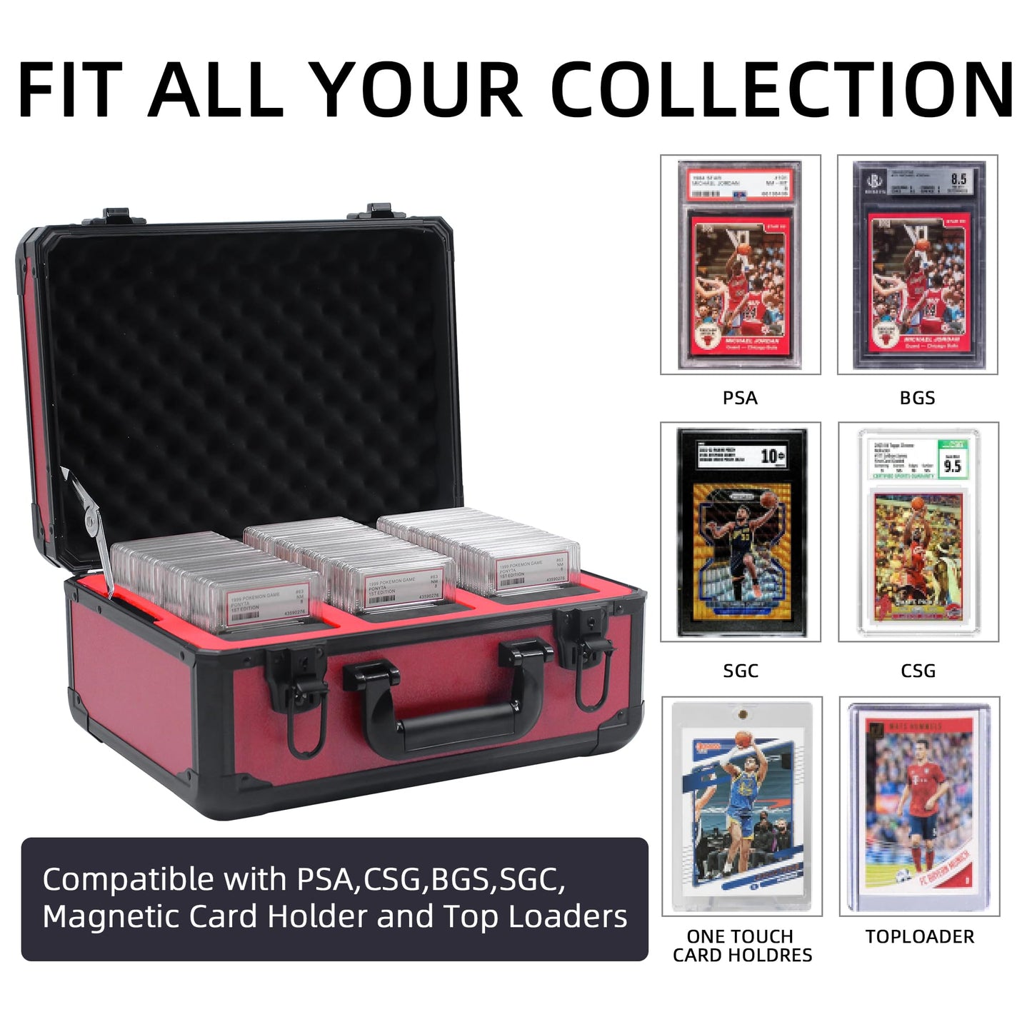 UHZBTEC Graded Card Storage Box; Durable Sports, PSA Card Storage Case- Trading Card Storage Box - PSA Slab Case For Top Loaders (RED, 14.17x11.2x7 inches)