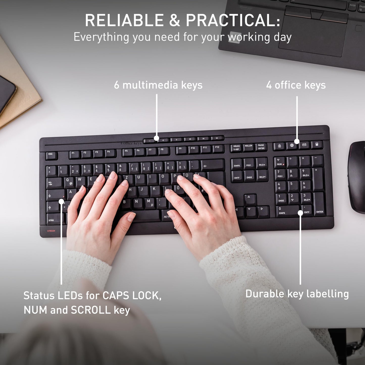 CHERRY Stream Desktop - Wireless Keyboard and Mouse Combo - US Layout - QWERTY Keyboard - Black