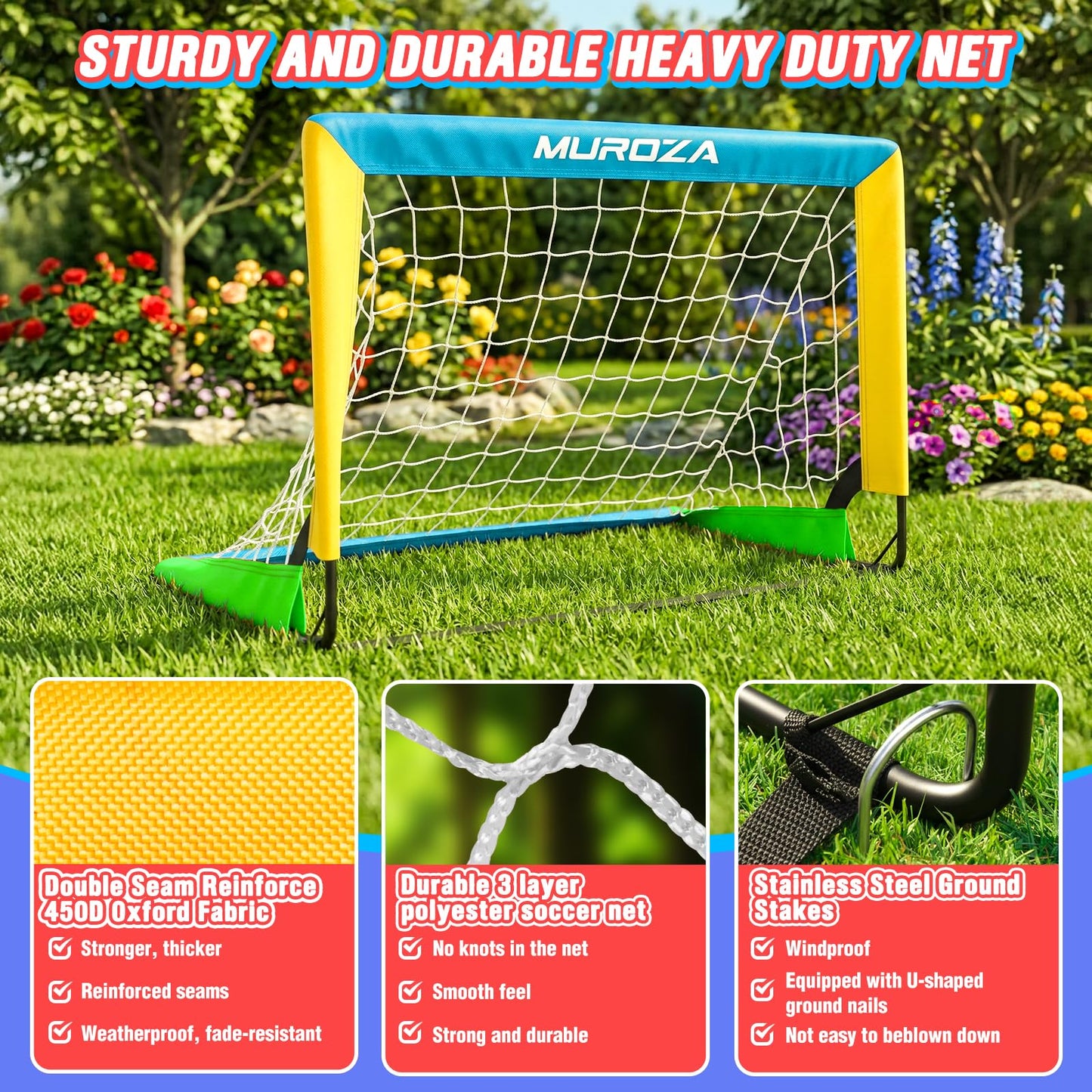 Kids Soccer Goal, Soccer Goals for Backyard Set, 2 Pack of 2x1.5ft Portable Pop Up Soccer Net Set with Ball, Cones, Complete Training Equipment for Youth Ages 3-8