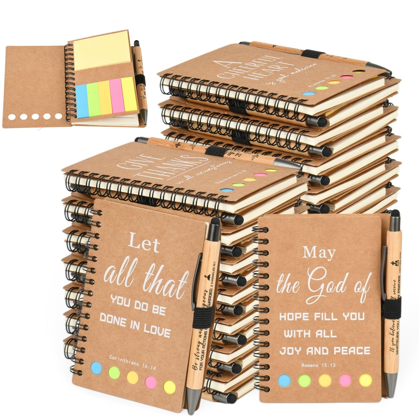 INSADA Christian Prayer Journal Bulk Spiral Notebook with Sticky Notes Small Notepad, 4.13”x 5.43”,for Friends Family religious inspirational Gifts (60 sets)
