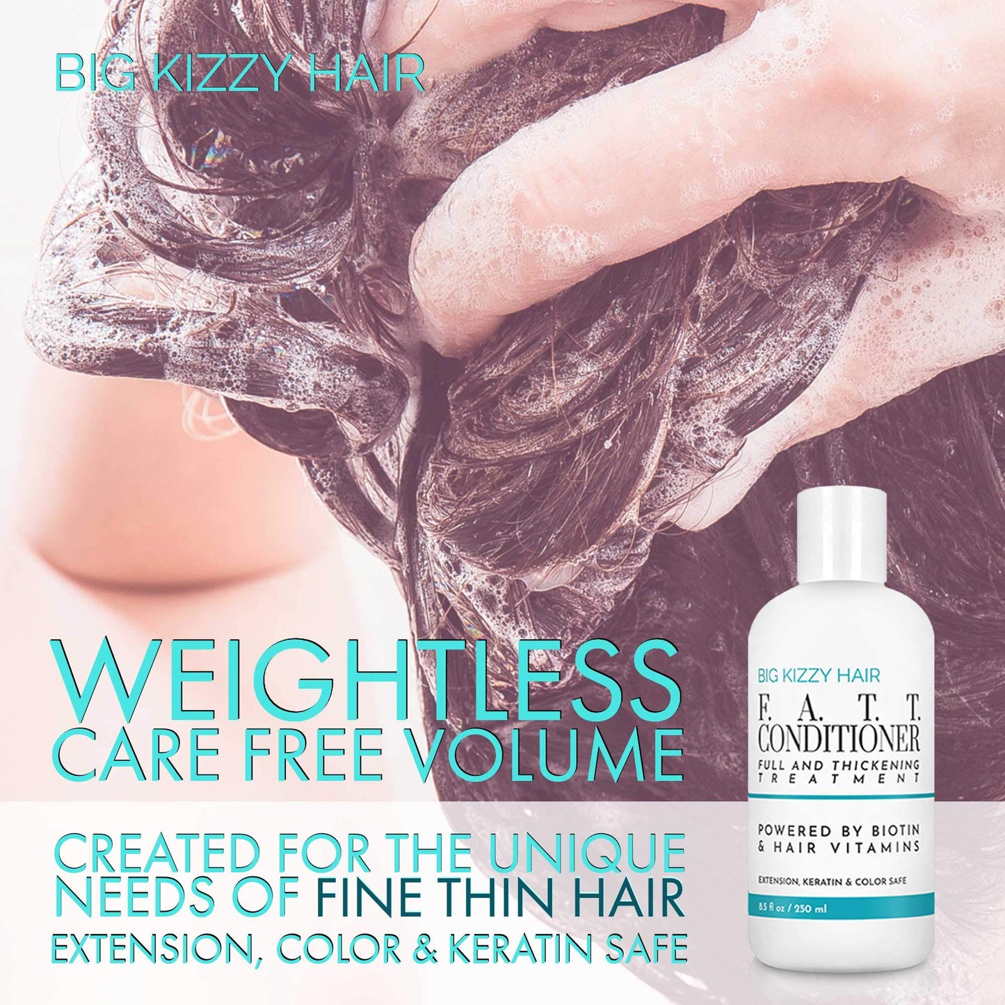 Big Kizzy F.A.T.T. Thickening & Volumizing Biotin Conditioner for Extensions, Hair Color & Keratin Treatments - Paraben & Sulfate Free - 8.5oz