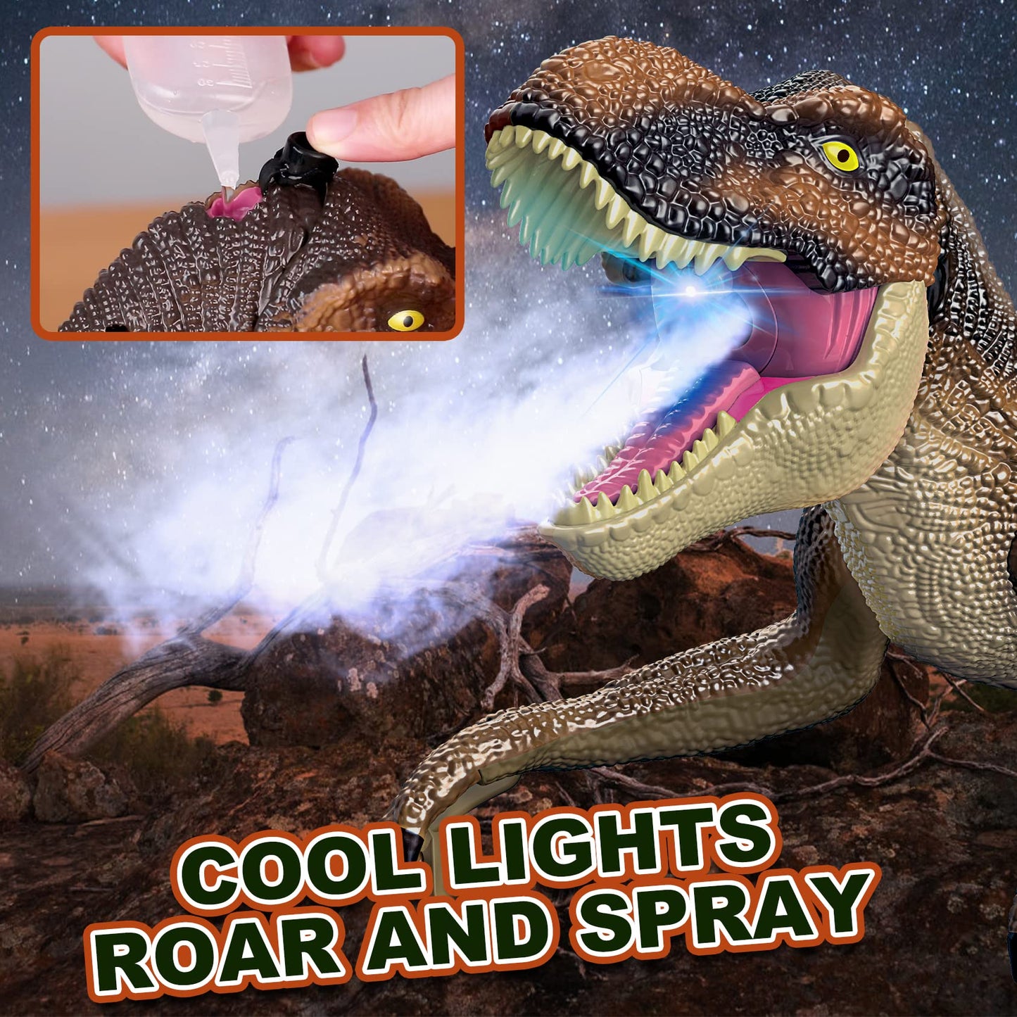 IQKidz Remote Control Dinosaur Toys for Boys 3 4-7 8-12- RC Realistic Big T-Rex Gifts for Kids, Interactive Dino with Light Roar Spray Touch Sensing