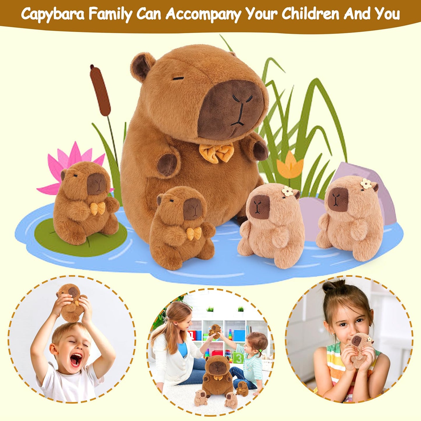 Achwishap 5PCS Capybara Family,Kawaii Cushion Doll for Kids Adult(16” Capybara Family)