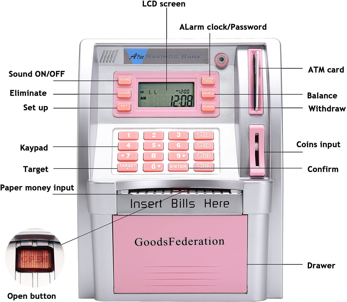 2024 Upgraded ATM Piggy Bank for Real Money for Kids Adults,Toy Money Bank with Card,Password,Coin Recognition,Bill Feeder,Balance Calculator,Electronic Money Safe Coin Box,Hot Gift for Boys Girls