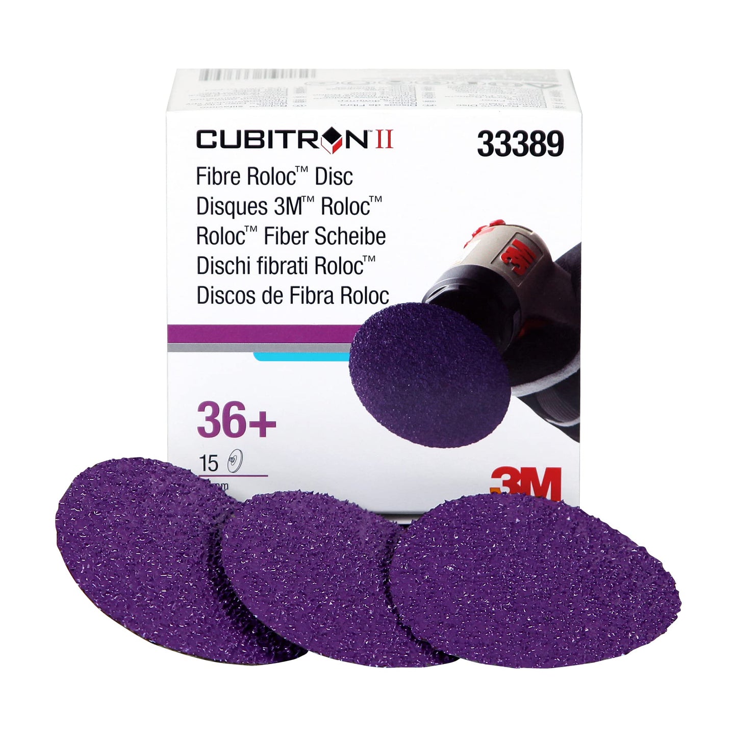 3M Cubitron II Roloc Fibre Disc, 786C, 33389, 3 in, 36+ Grit, 15 Pack, High Performance, Fast Cutting, Long Lasting