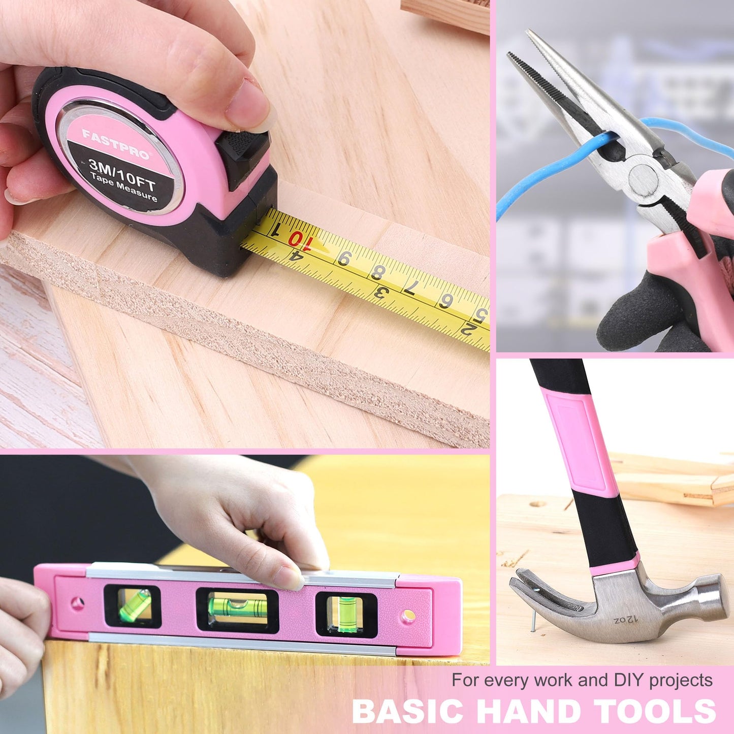 FASTPRO 177-Piece 20V Pink Cordless Lithium-ion Drill Driver and Home Tool Set, Lady's Home Repairing Tool Kit with Drill in Storage Case