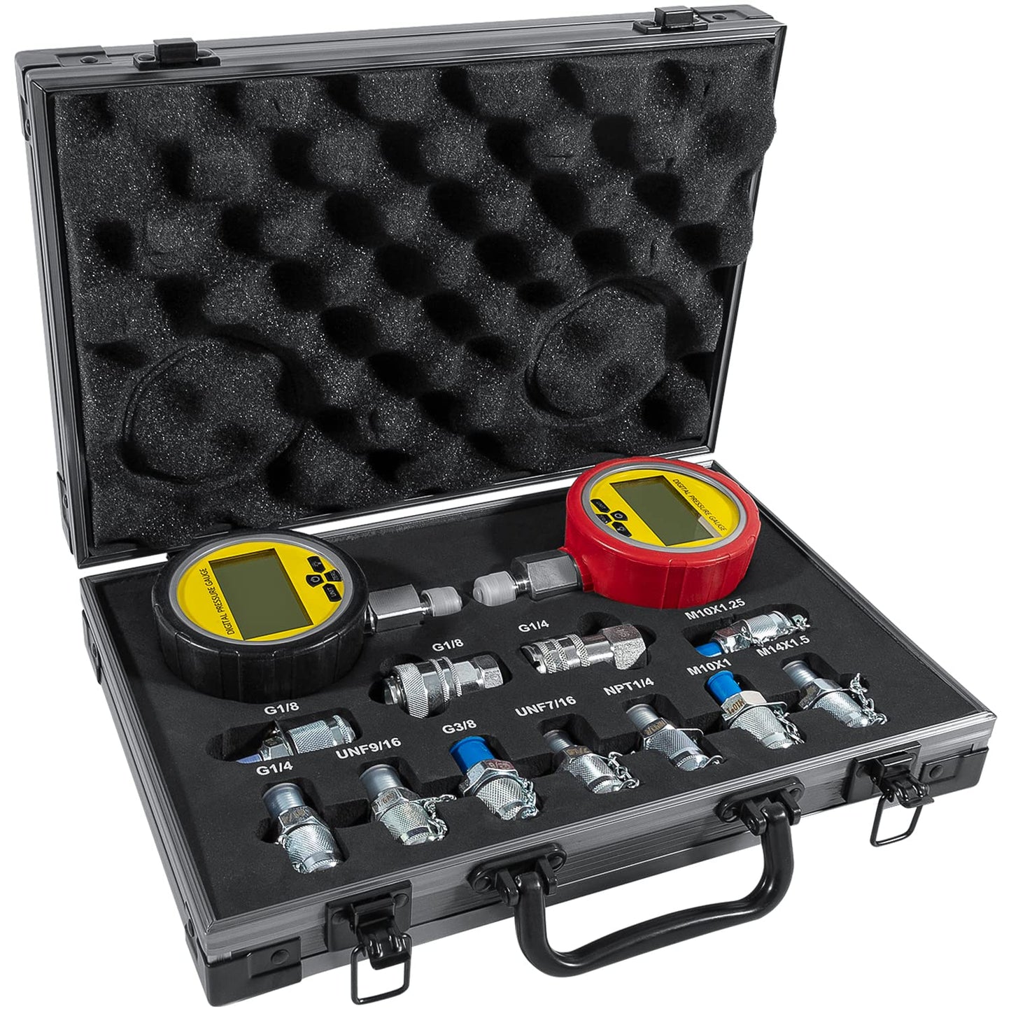 70M Digital Hydraulic Pressure Test Coupling Kit Hydraulic Pressure Gauge Kit for Excavator Construction Machinery 2 Gauges 2 Test Hoses 11 Couplings 700BAR/10000PSI/70Mpa
