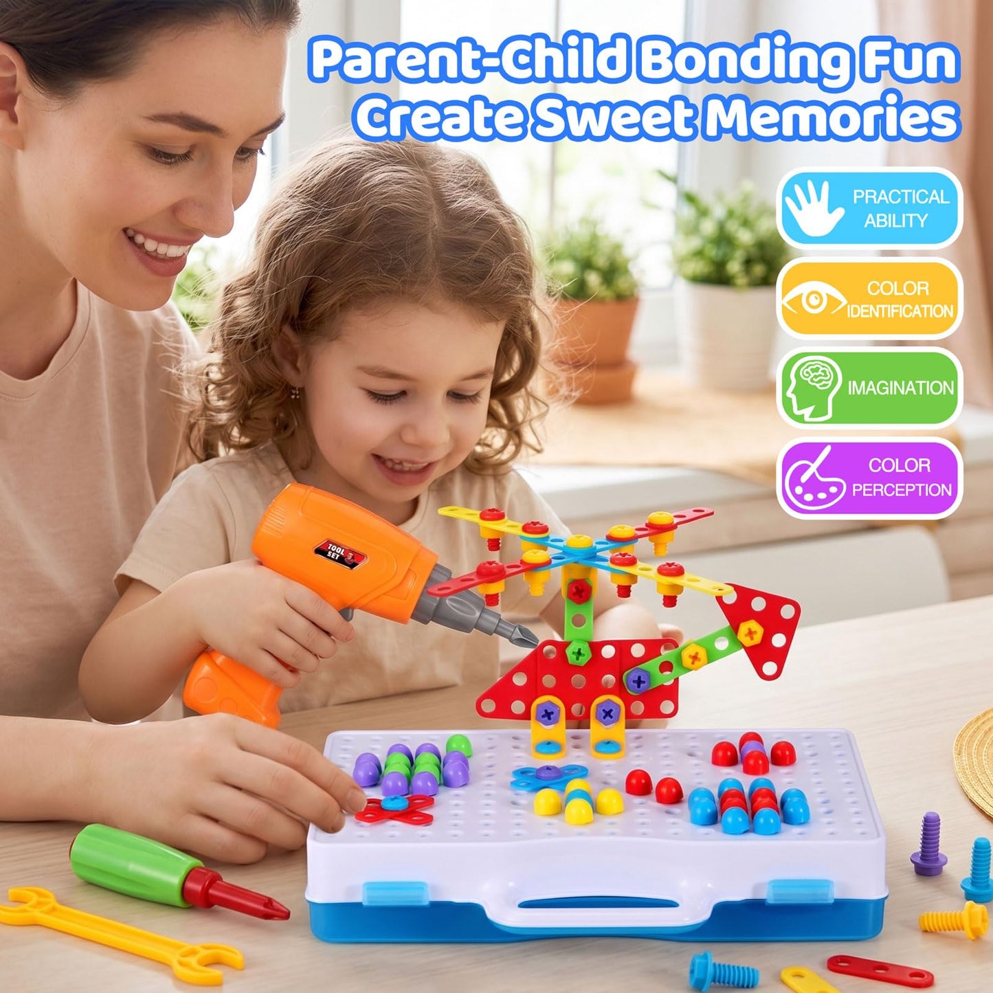 224 Piece STEM Building Set for Kids, Mosaic Drill Set Creative Puzzle Toy for Boys and Girls 4 5 6 7 8 Years Old, Design Drill Game Puzzle Block for Preschool Children Gift